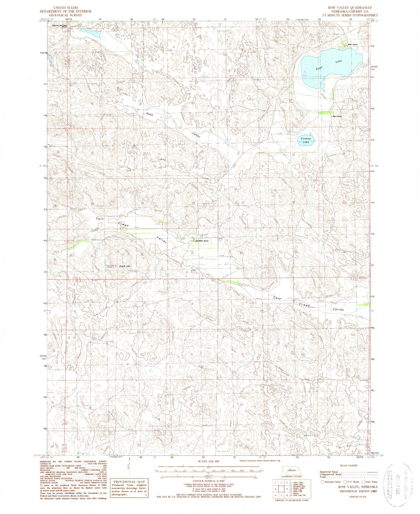 Classic USGS Rose Valley Nebraska 7.5'x7.5' Topo Map Image