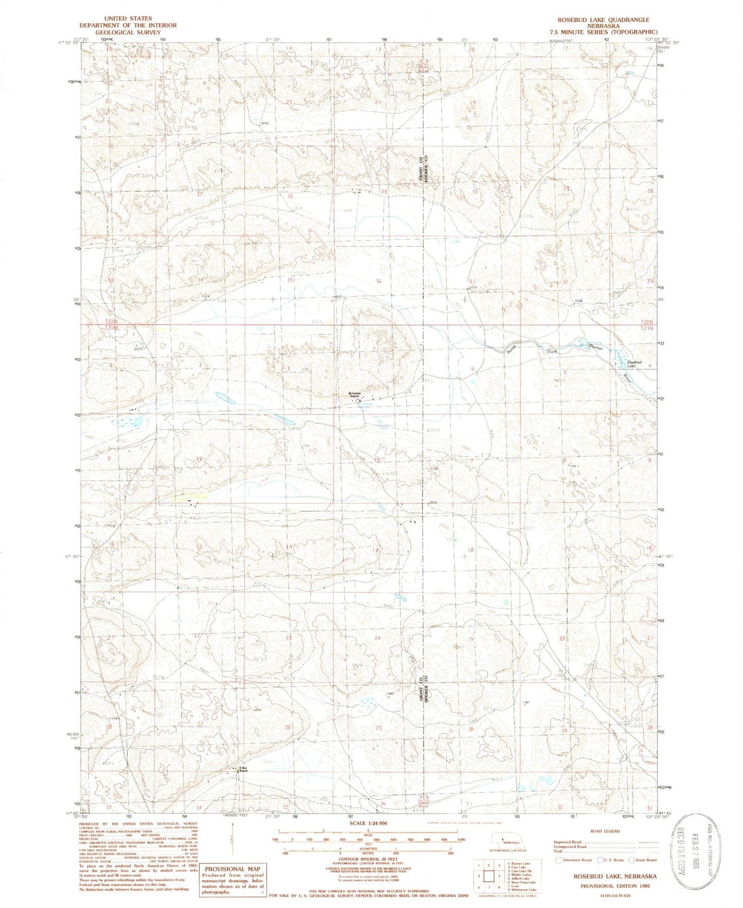 Classic USGS Rosebud Lake Nebraska 7.5'x7.5' Topo Map Image