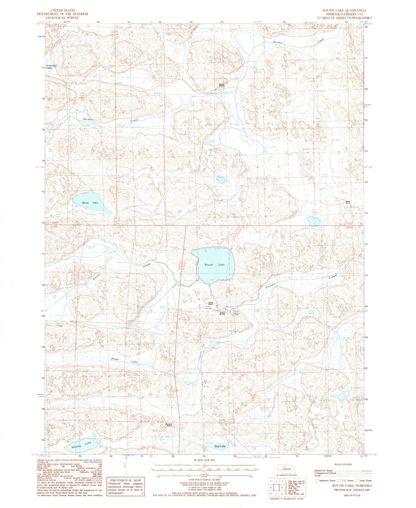 Classic USGS Round Lake Nebraska 7.5'x7.5' Topo Map Image