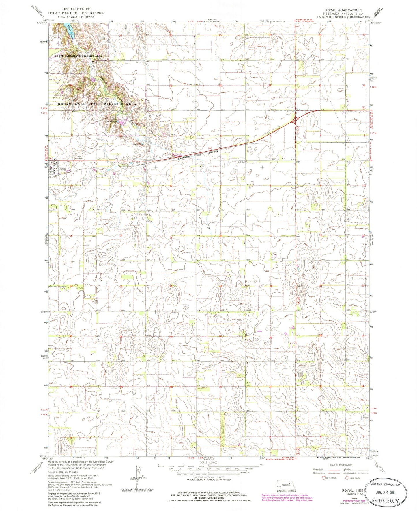 Classic USGS Royal Nebraska 7.5'x7.5' Topo Map Image