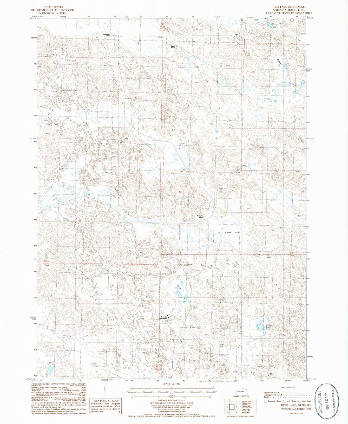 Classic USGS Rush Lake Nebraska 7.5'x7.5' Topo Map Image