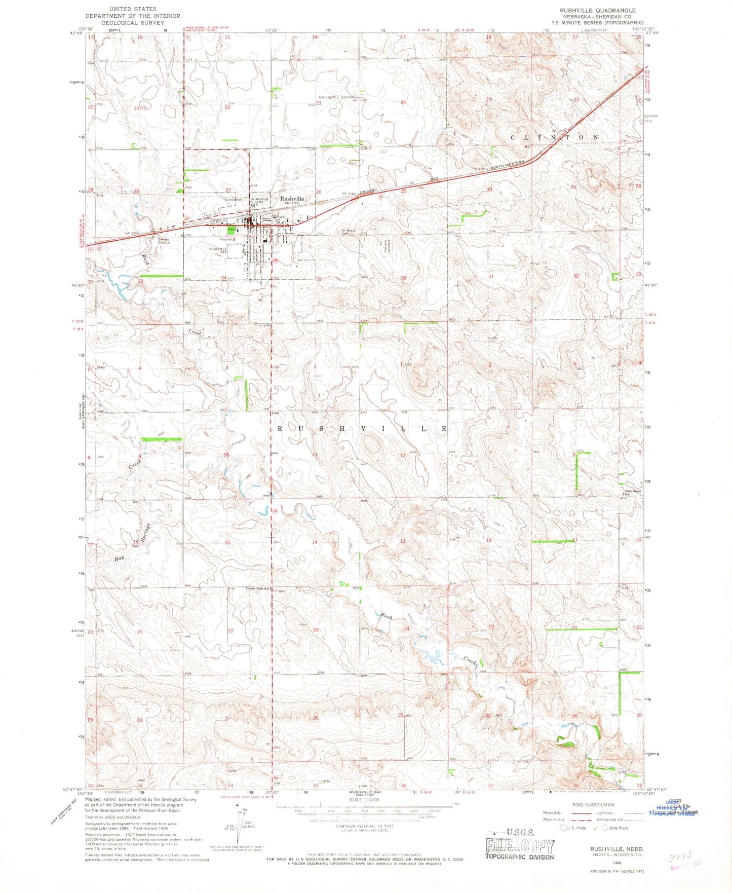 Classic USGS Rushville Nebraska 7.5'x7.5' Topo Map Image