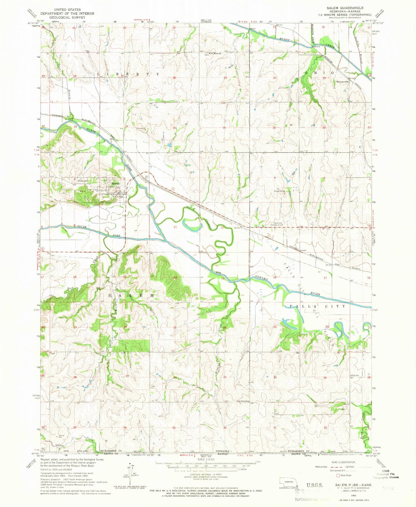 Classic USGS Salem Nebraska 7.5'x7.5' Topo Map Image