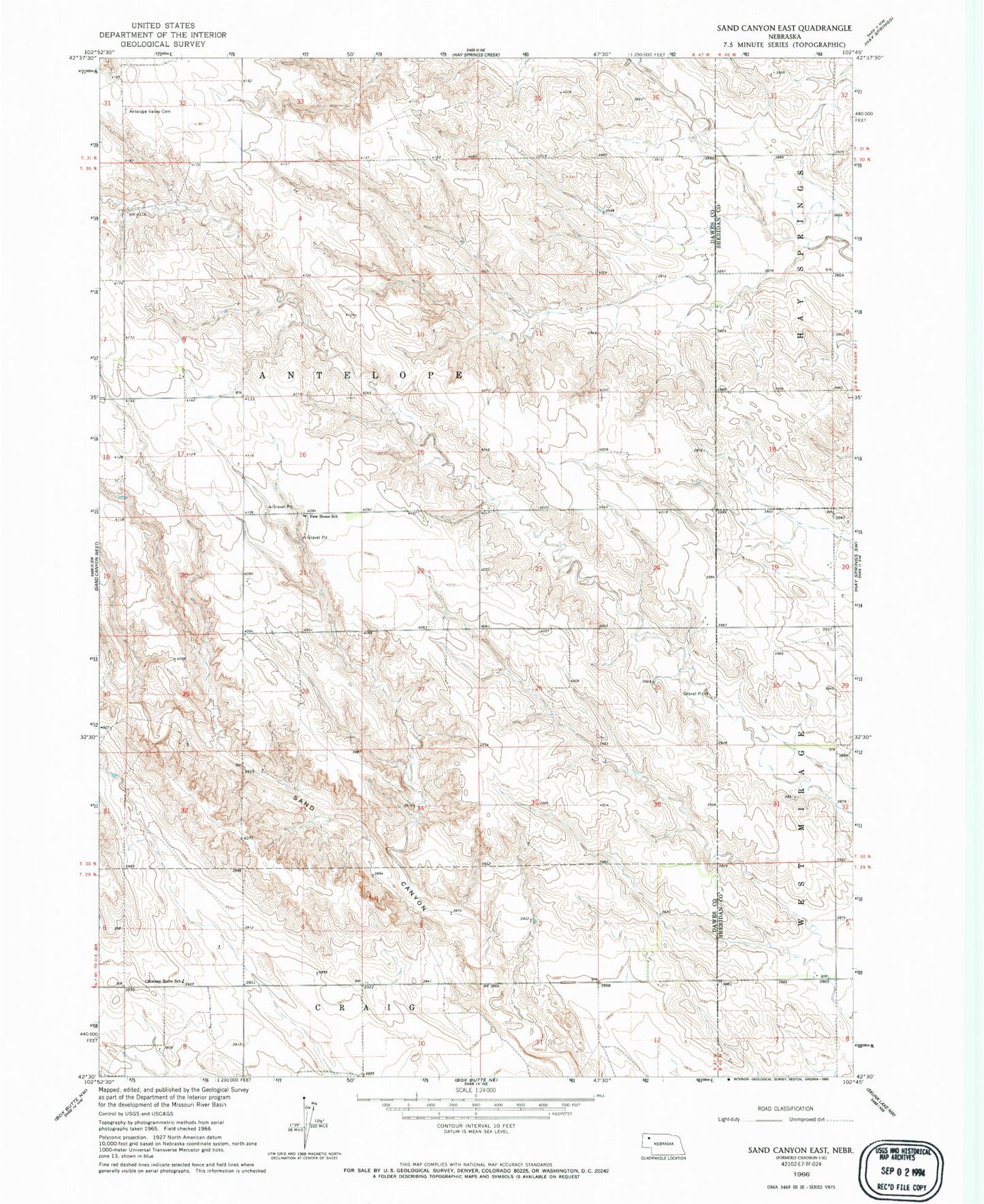 Classic USGS Sand Canyon East Nebraska 7.5'x7.5' Topo Map Image