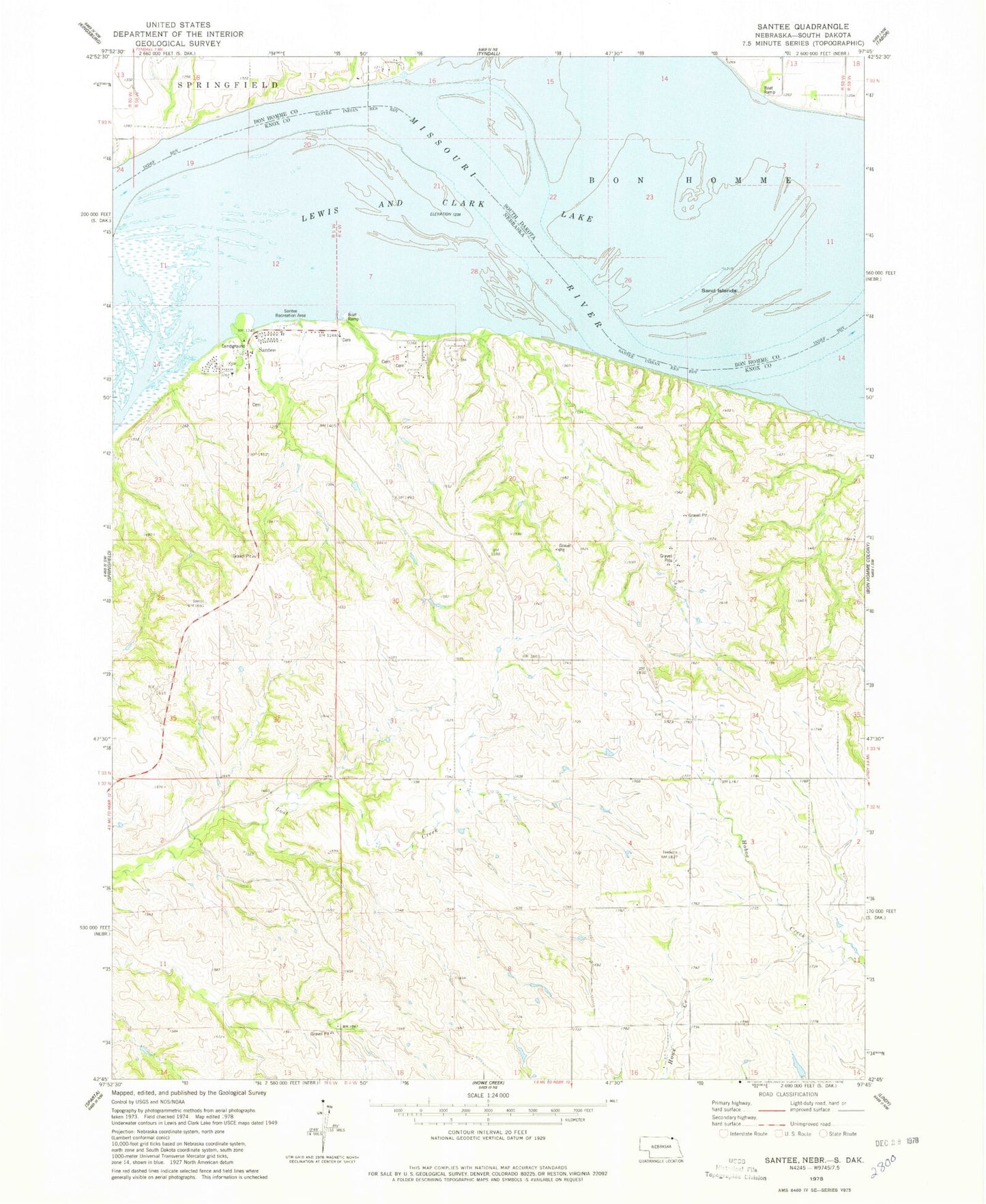 Classic USGS Santee Nebraska 7.5'x7.5' Topo Map Image