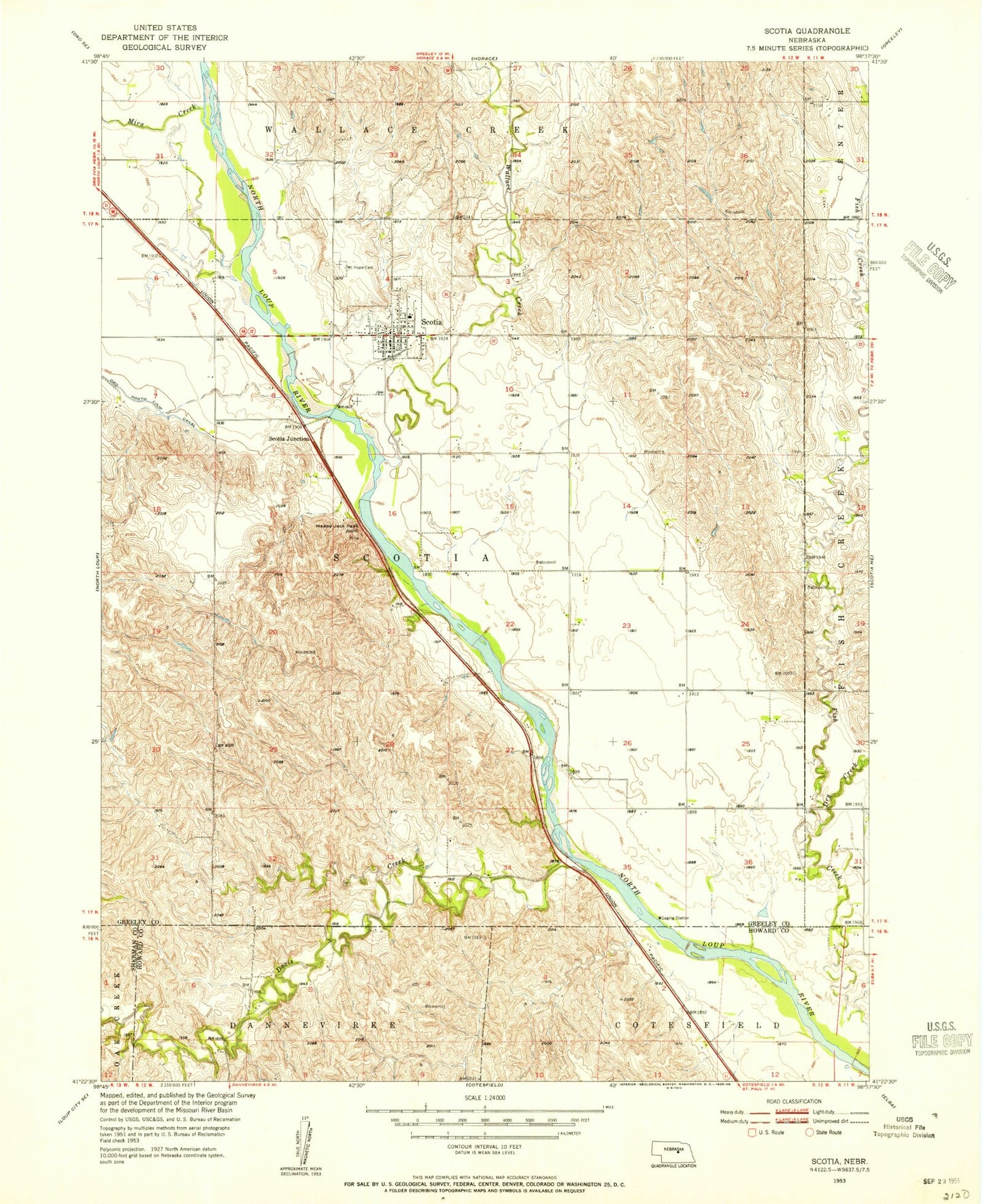 Classic USGS Scotia Nebraska 7.5'x7.5' Topo Map Image