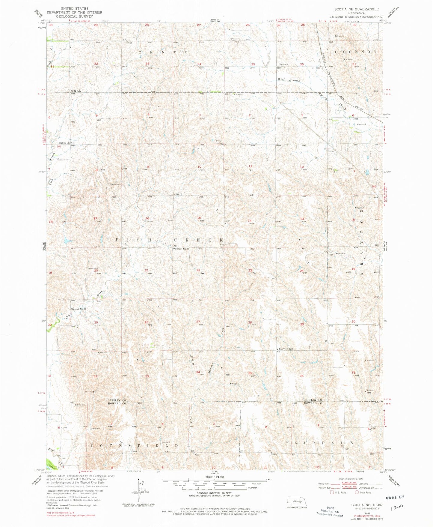 Classic USGS Scotia NE Nebraska 7.5'x7.5' Topo Map Image