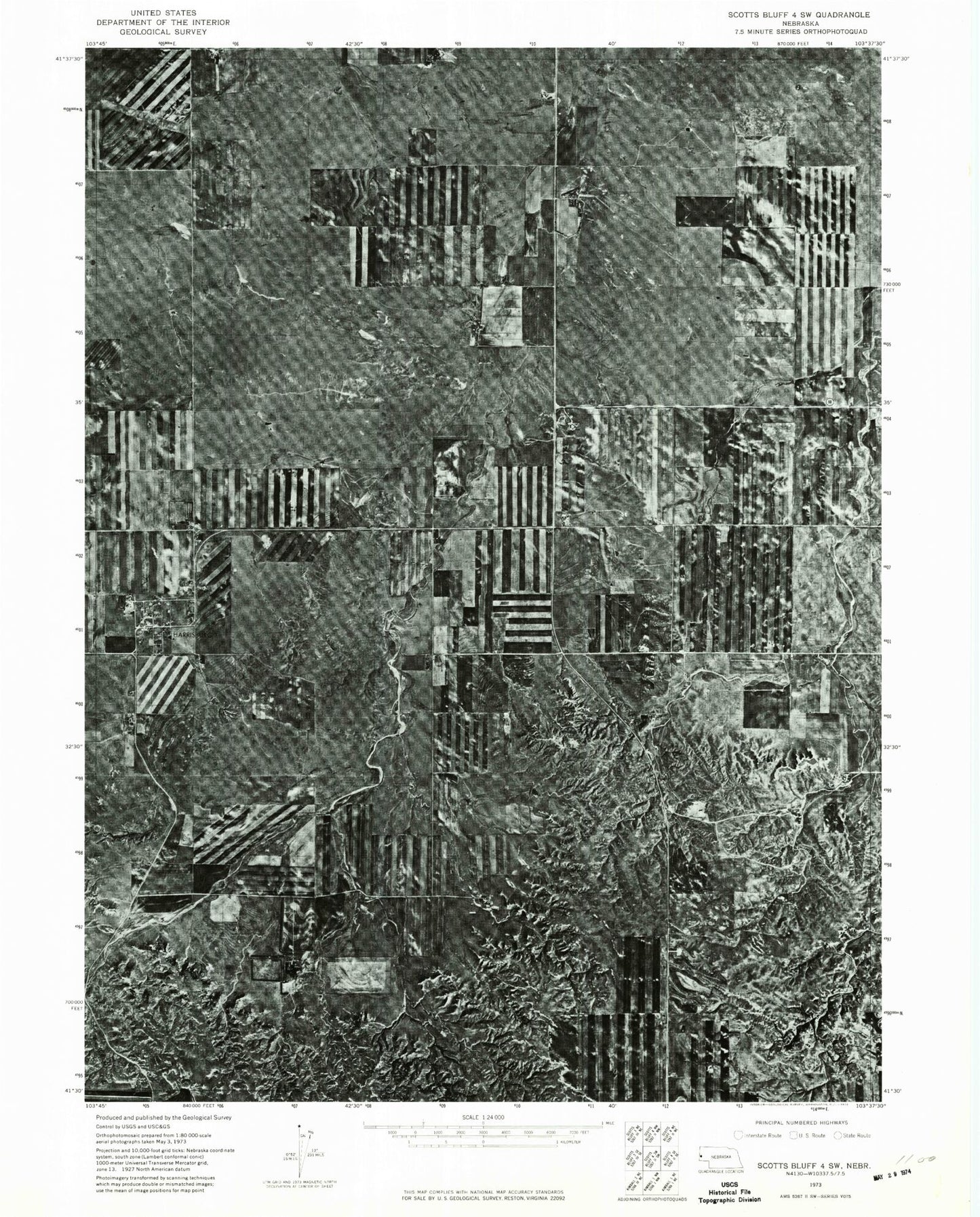 Classic USGS Harrisburg Nebraska 7.5'x7.5' Topo Map Image