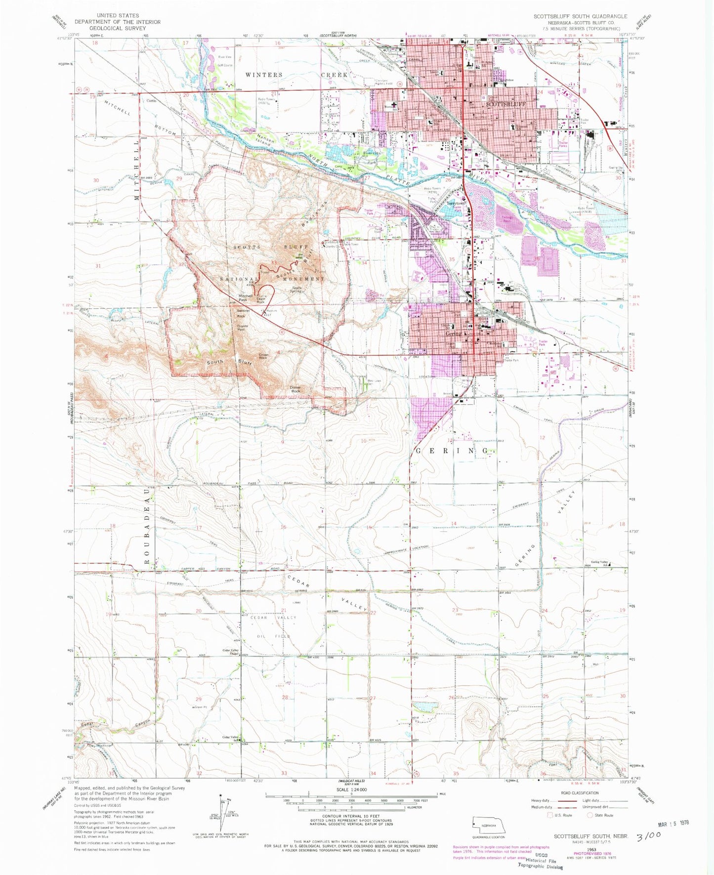 Classic USGS Scottsbluff South Nebraska 7.5'x7.5' Topo Map Image