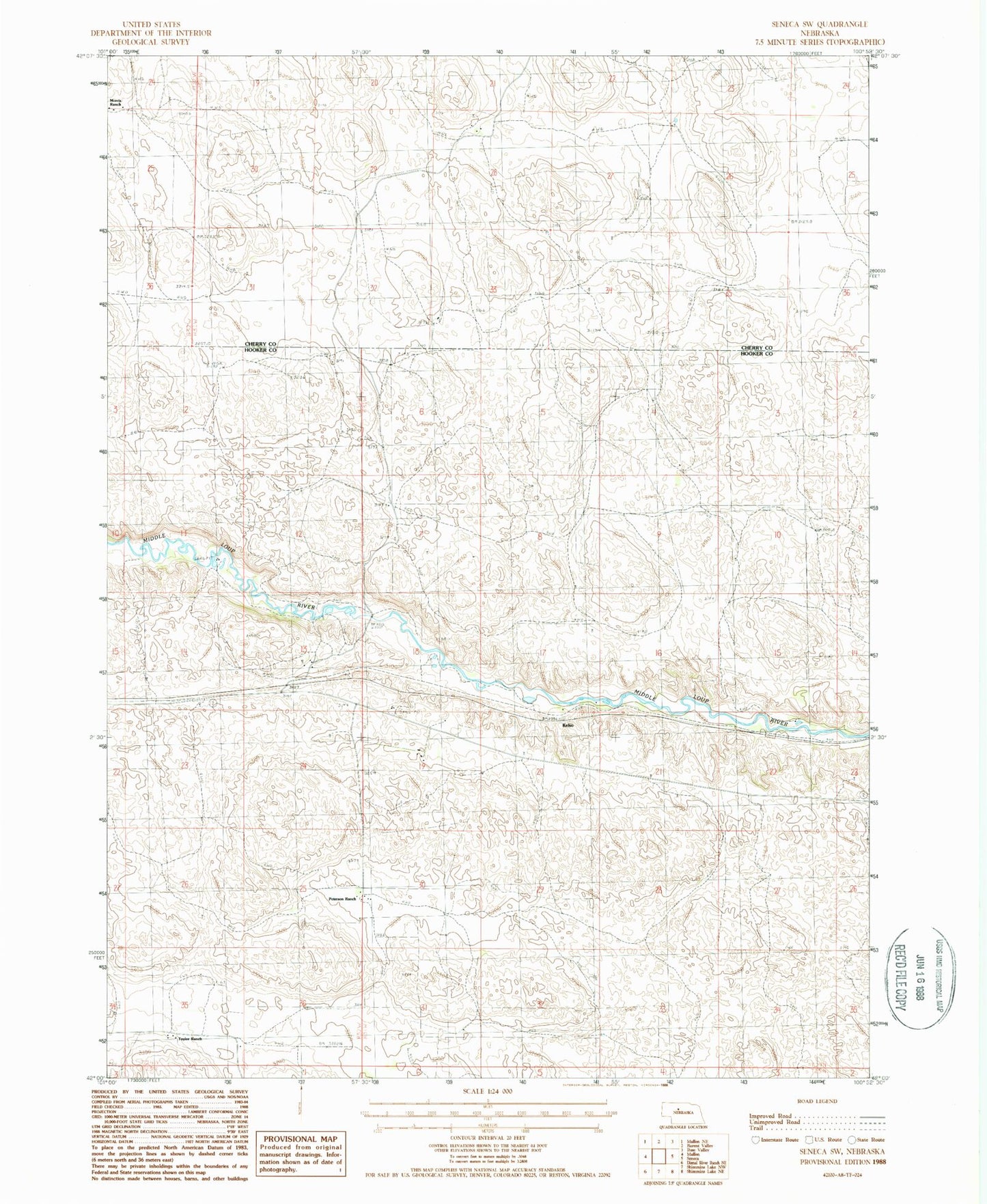 Classic USGS Seneca SW Nebraska 7.5'x7.5' Topo Map Image