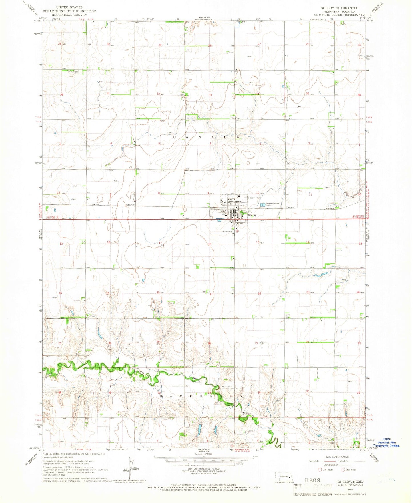 Classic USGS Shelby Nebraska 7.5'x7.5' Topo Map Image