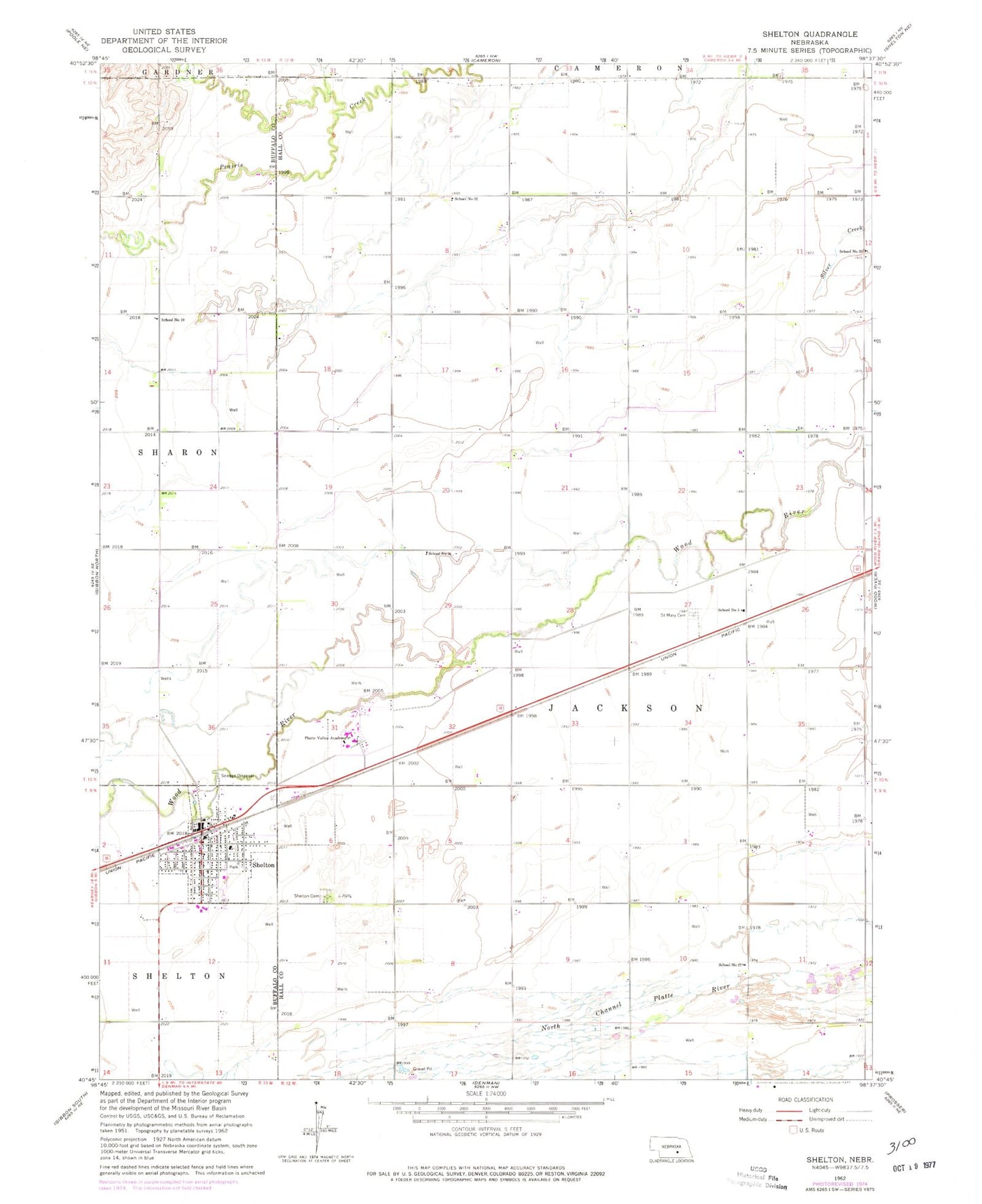 Classic USGS Shelton Nebraska 7.5'x7.5' Topo Map Image