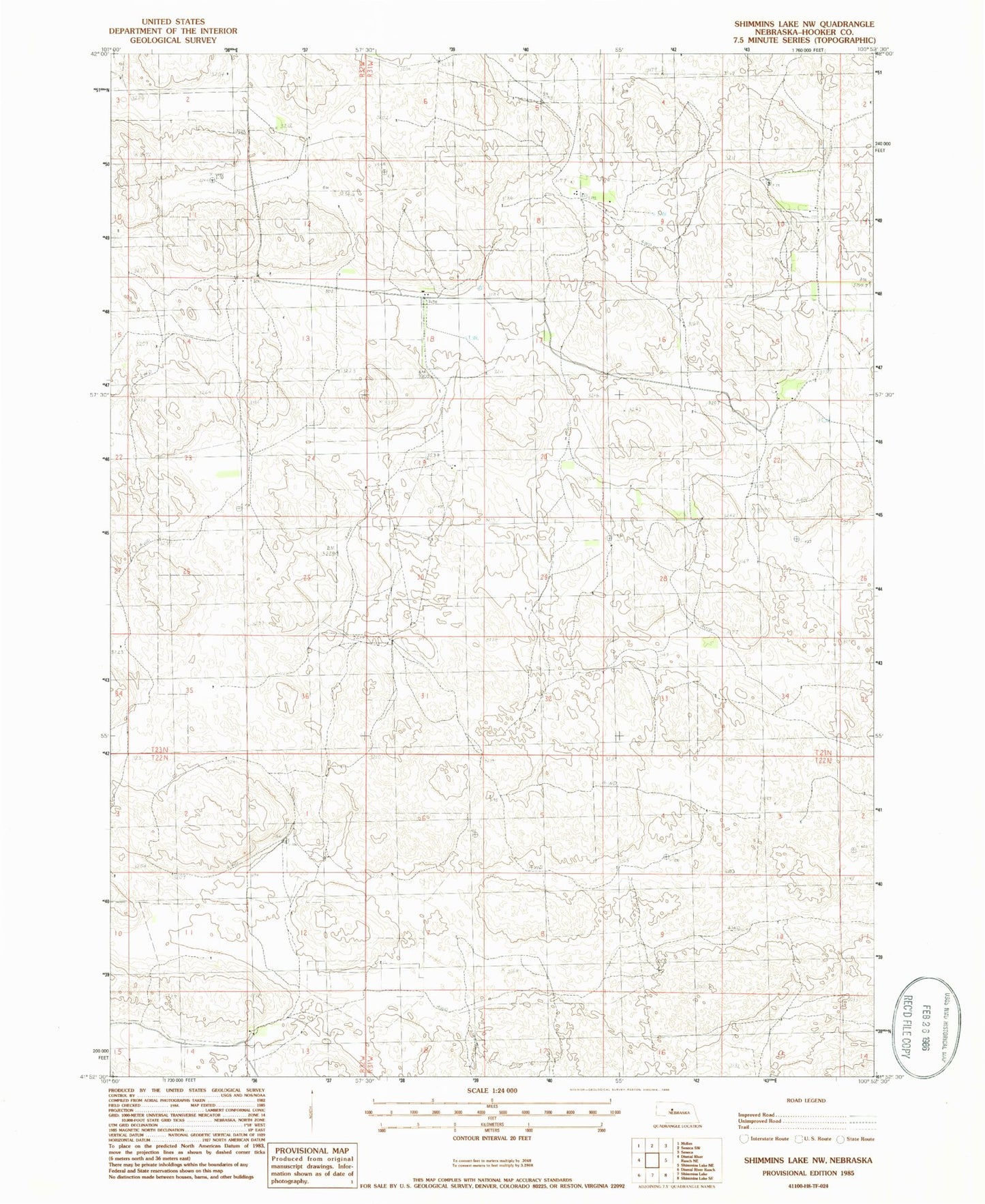 Classic USGS Shimmins Lake NW Nebraska 7.5'x7.5' Topo Map Image
