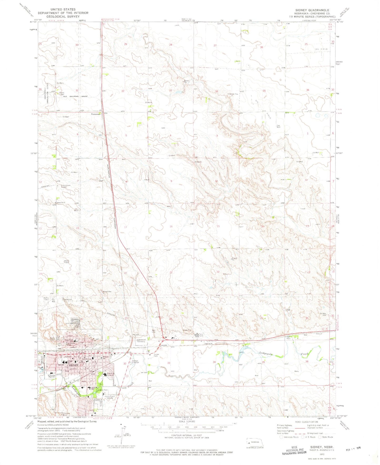 Classic USGS Sidney Nebraska 7.5'x7.5' Topo Map Image
