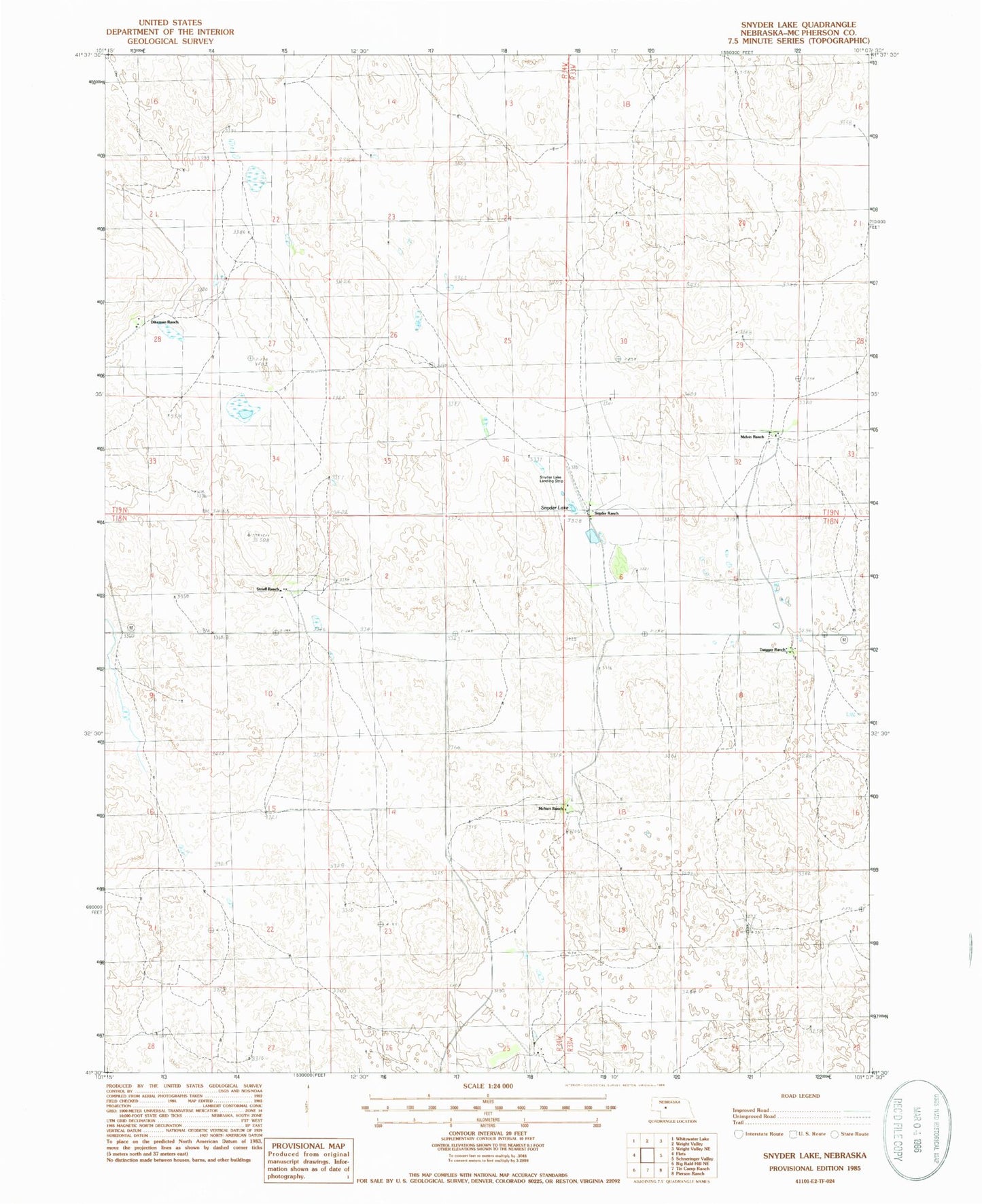 Classic USGS Snyder Lake Nebraska 7.5'x7.5' Topo Map Image