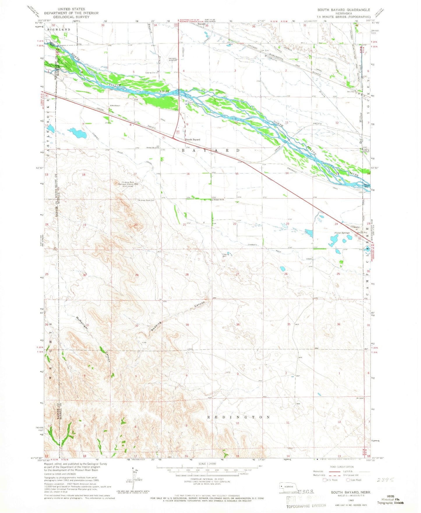 Classic USGS South Bayard Nebraska 7.5'x7.5' Topo Map Image