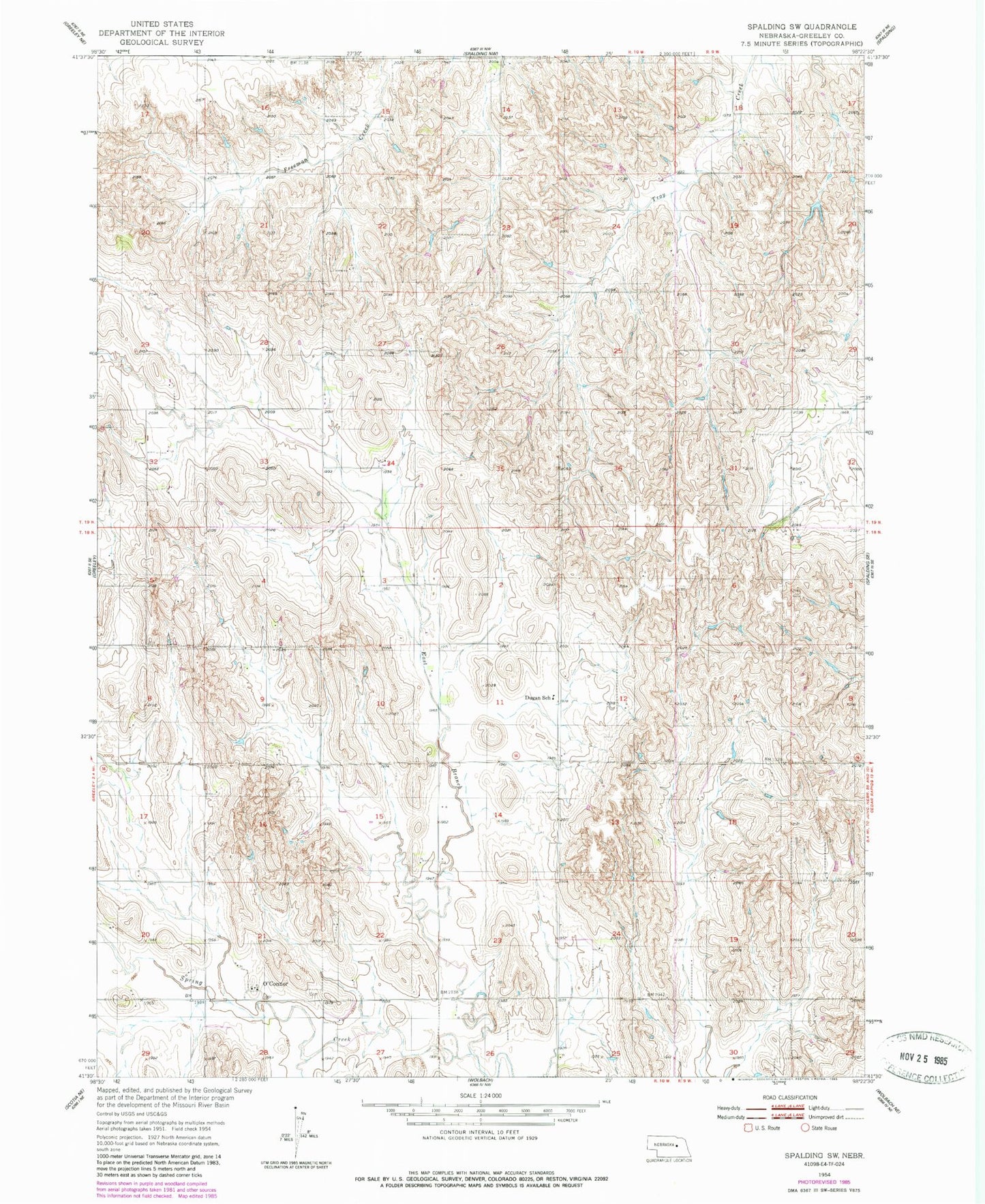 Classic USGS Spalding SW Nebraska 7.5'x7.5' Topo Map Image