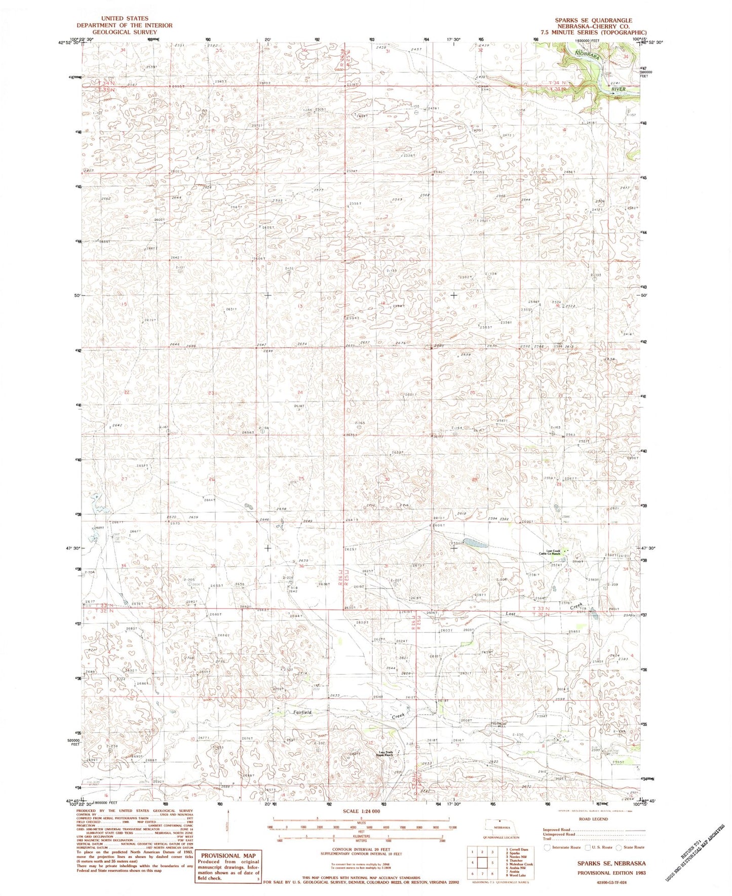 Classic USGS Sparks SE Nebraska 7.5'x7.5' Topo Map Image