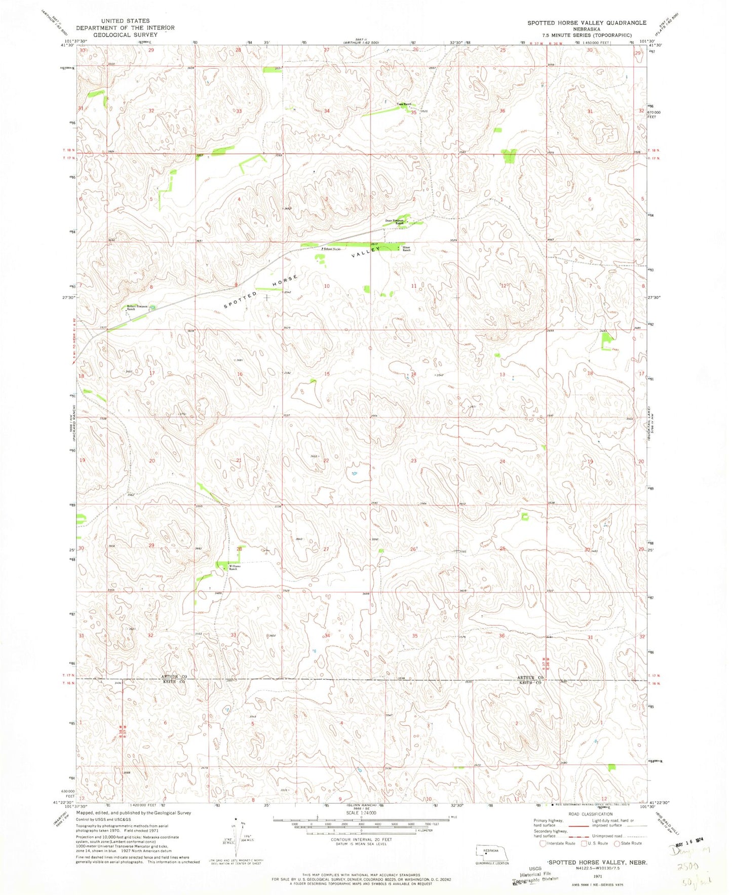 Classic USGS Spotted Horse Valley Nebraska 7.5'x7.5' Topo Map Image