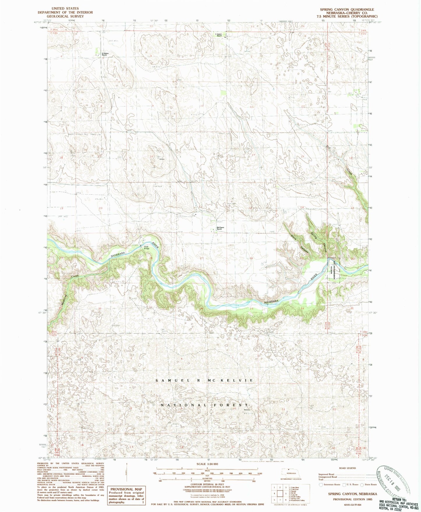 Classic USGS Spring Canyon Nebraska 7.5'x7.5' Topo Map Image