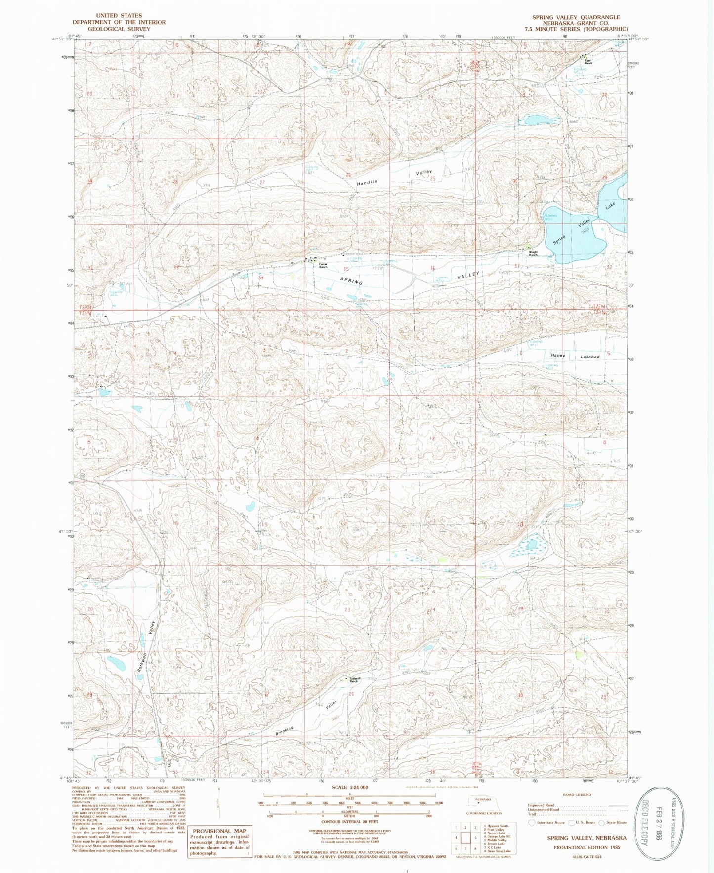 Classic USGS Spring Valley Nebraska 7.5'x7.5' Topo Map Image