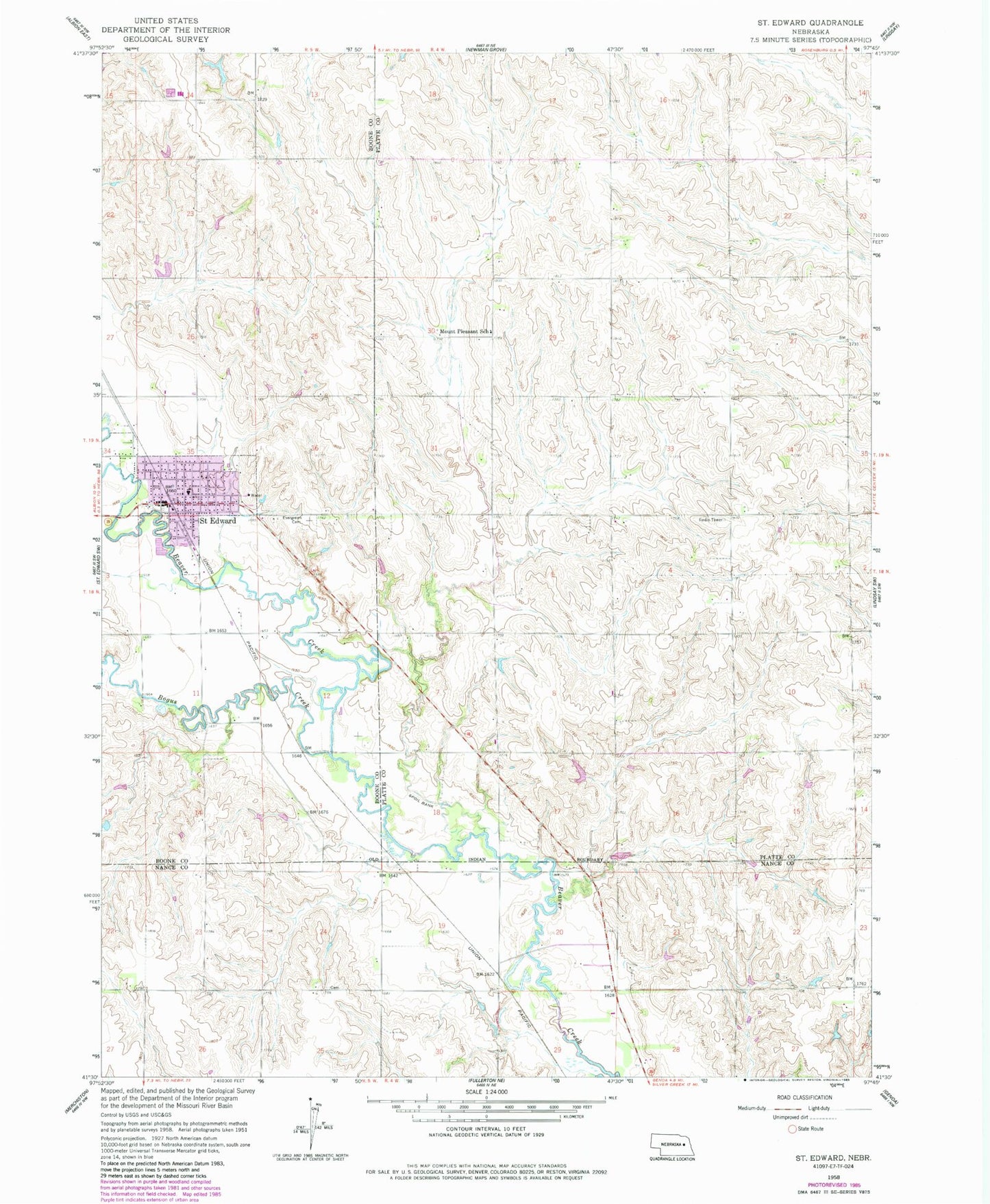 Classic USGS Saint Edward Nebraska 7.5'x7.5' Topo Map Image