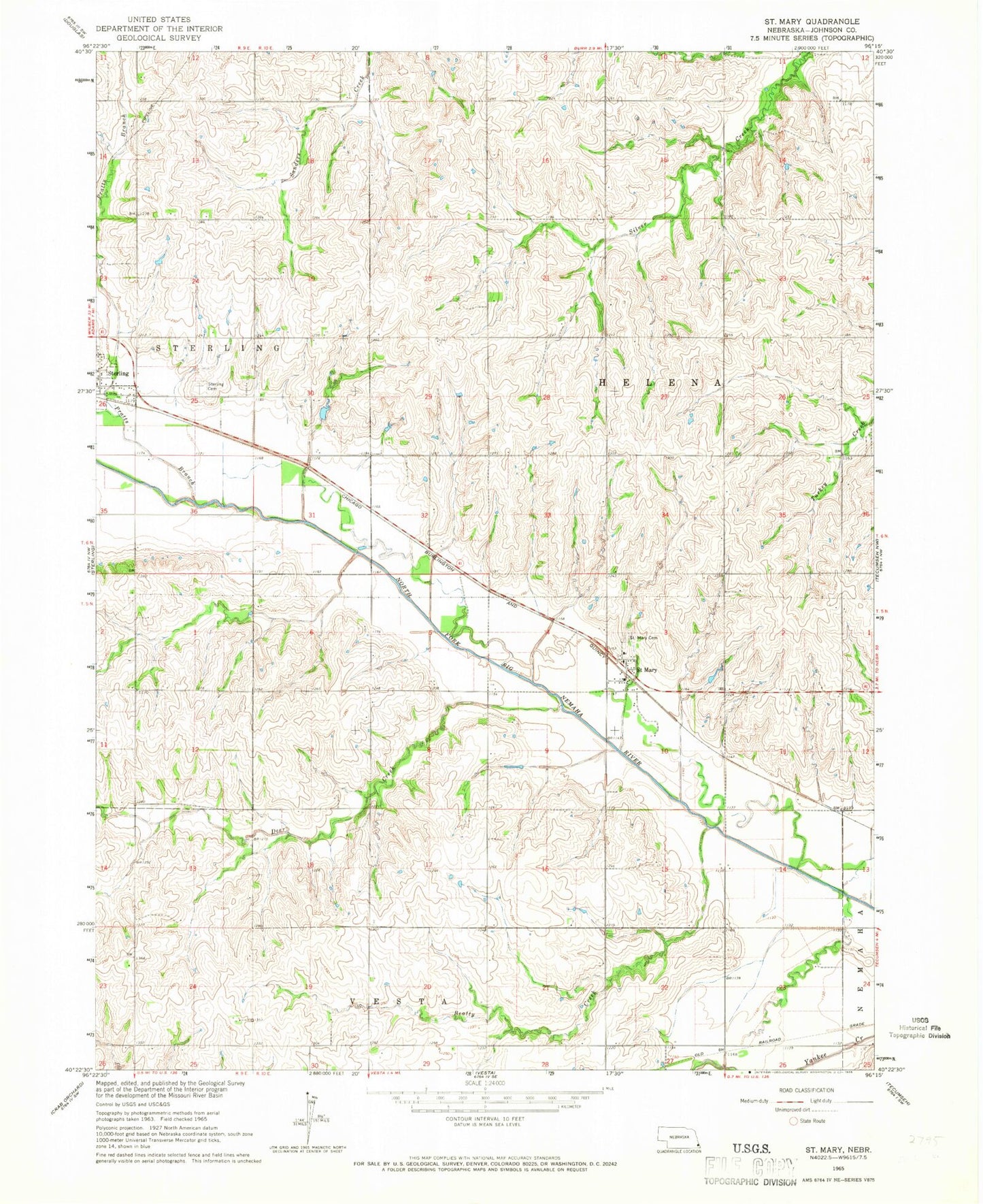 Classic USGS Saint Mary Nebraska 7.5'x7.5' Topo Map Image
