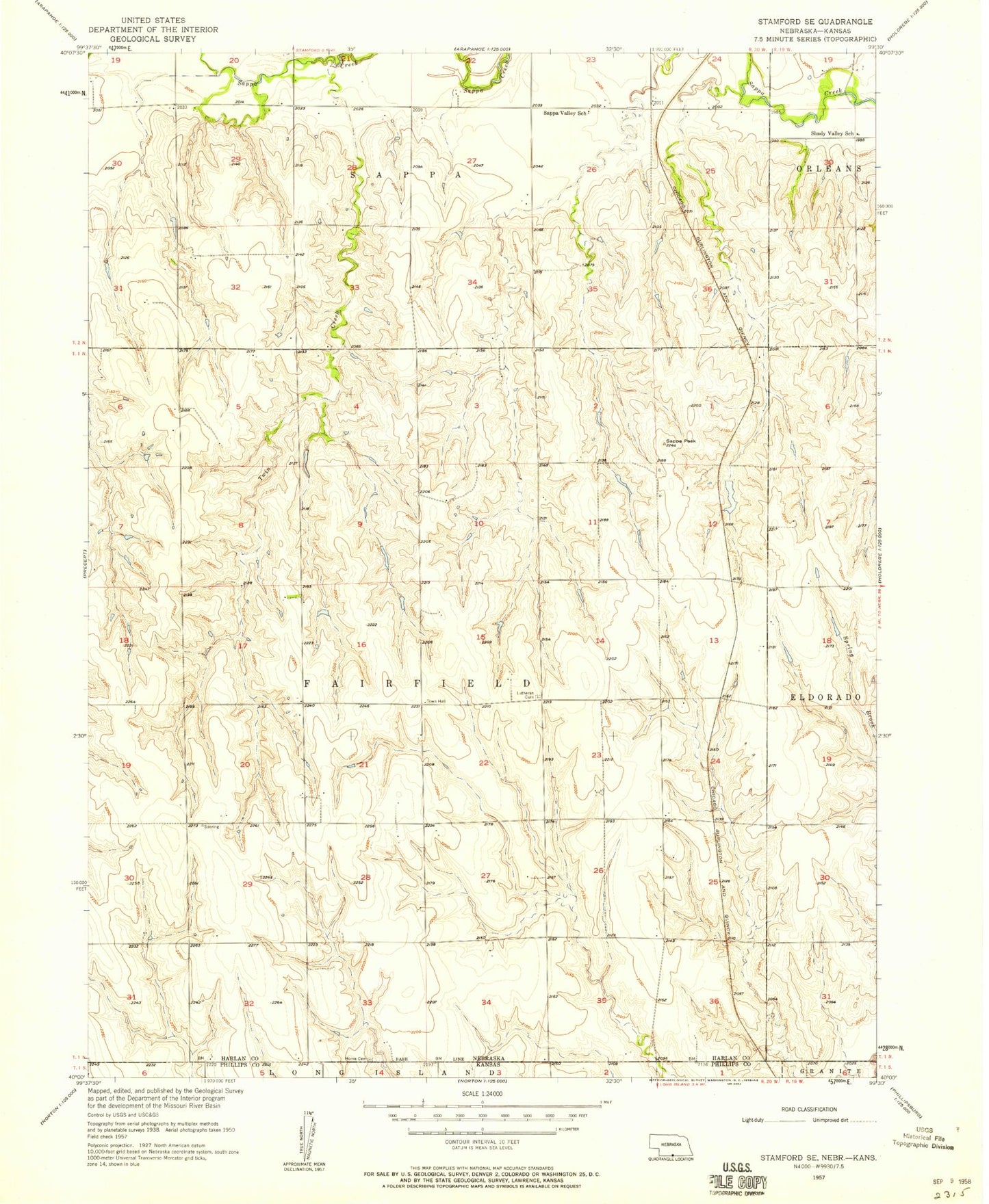 Classic USGS Stamford SE Nebraska 7.5'x7.5' Topo Map Image