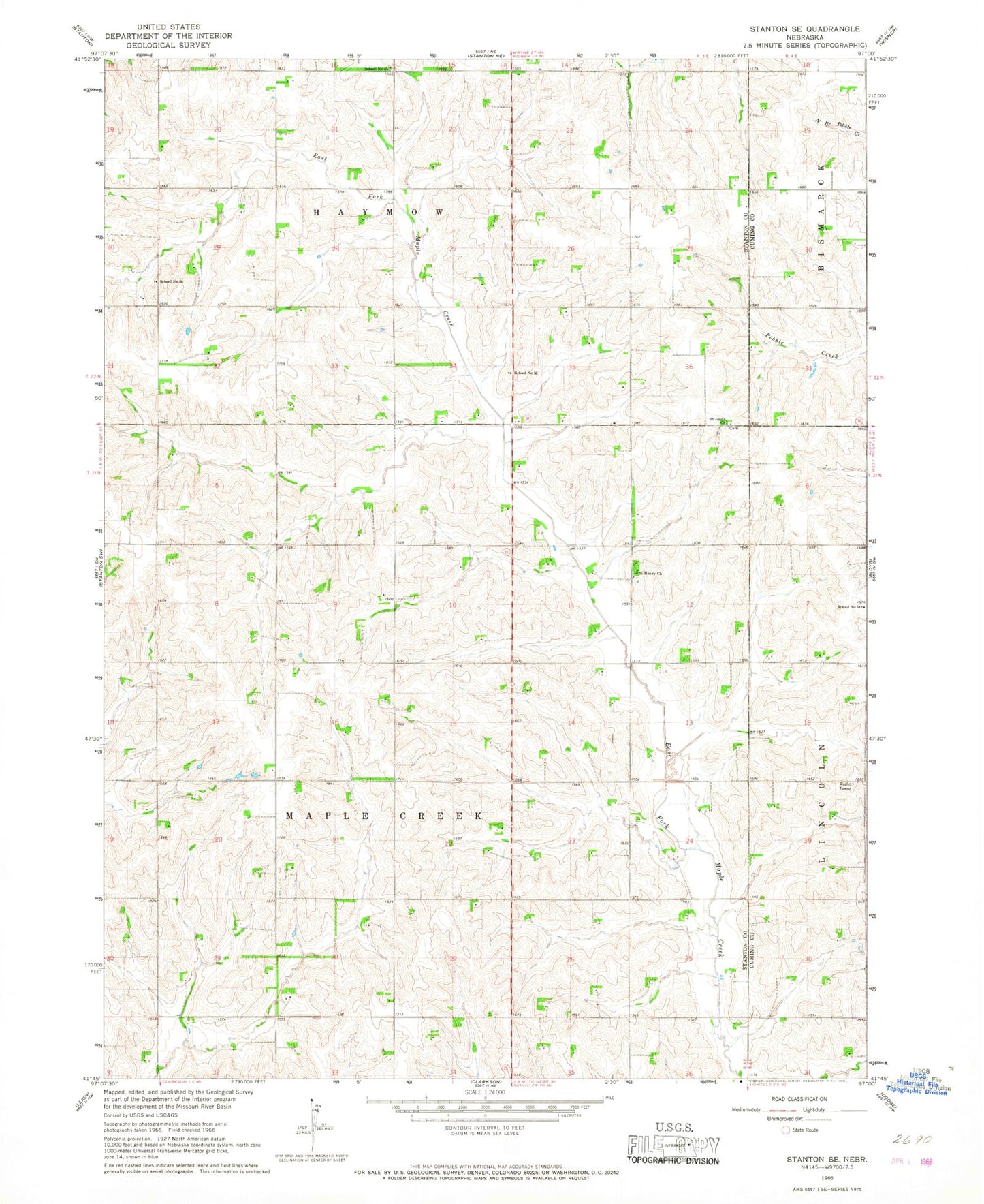 Classic USGS Stanton SE Nebraska 7.5'x7.5' Topo Map Image