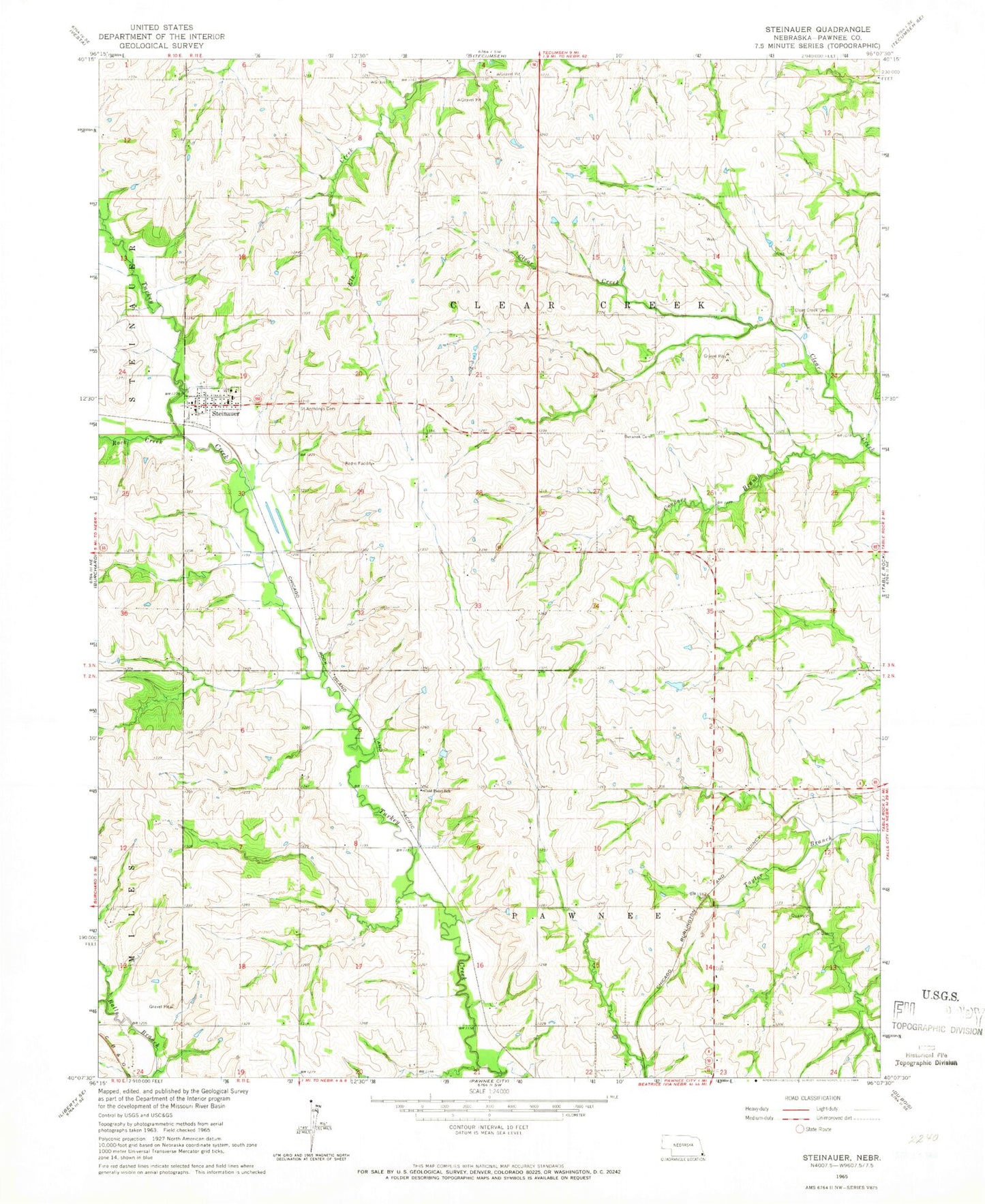 Classic USGS Steinauer Nebraska 7.5'x7.5' Topo Map Image