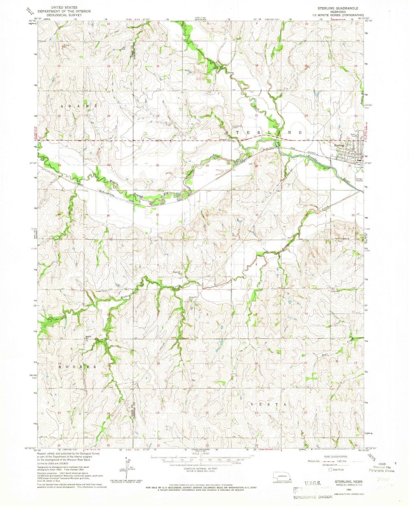 Classic USGS Sterling Nebraska 7.5'x7.5' Topo Map Image