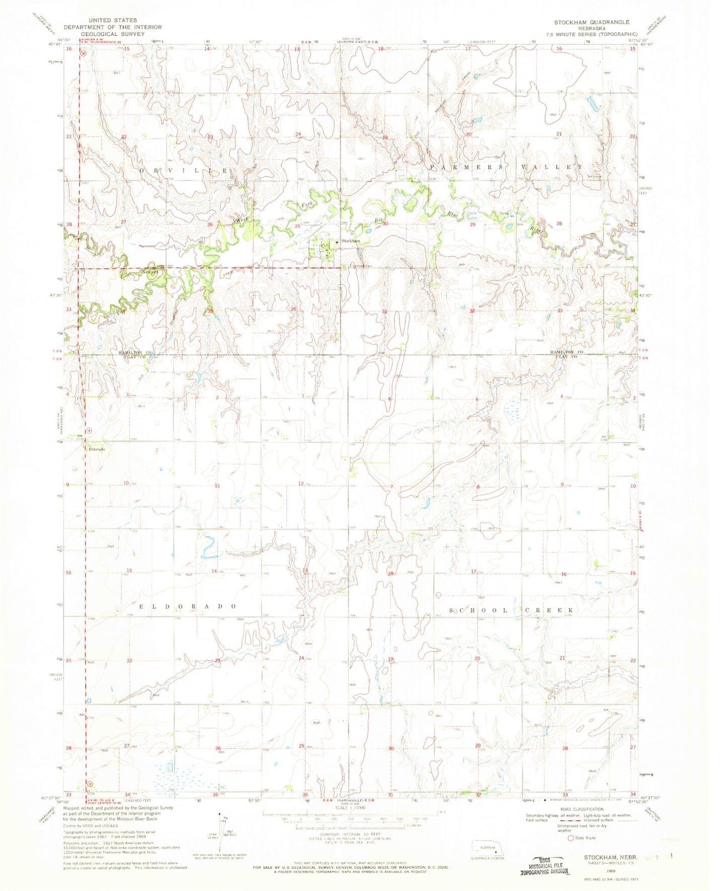 Classic USGS Stockham Nebraska 7.5'x7.5' Topo Map Image