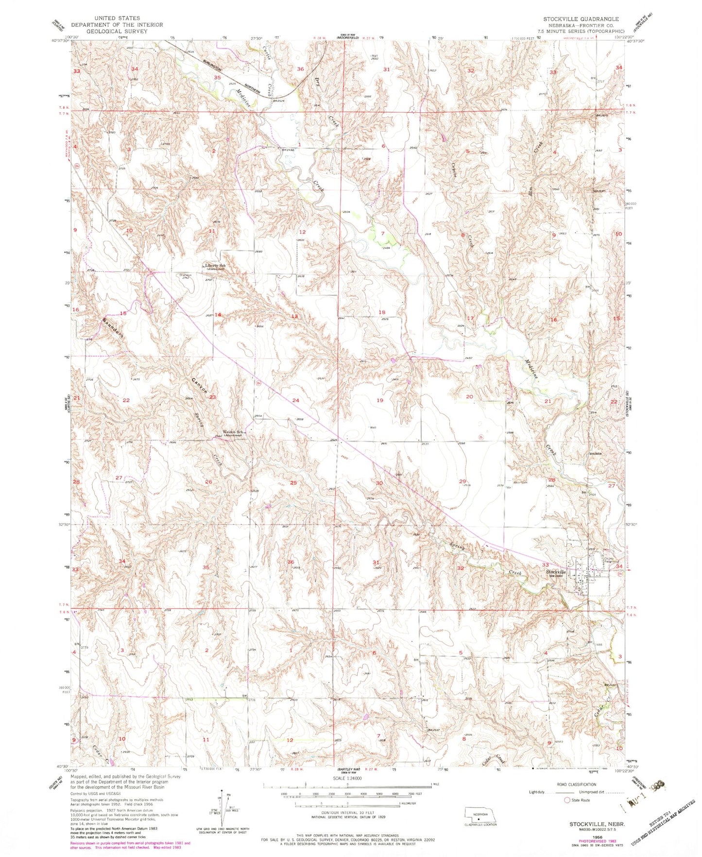 Classic USGS Stockville Nebraska 7.5'x7.5' Topo Map Image