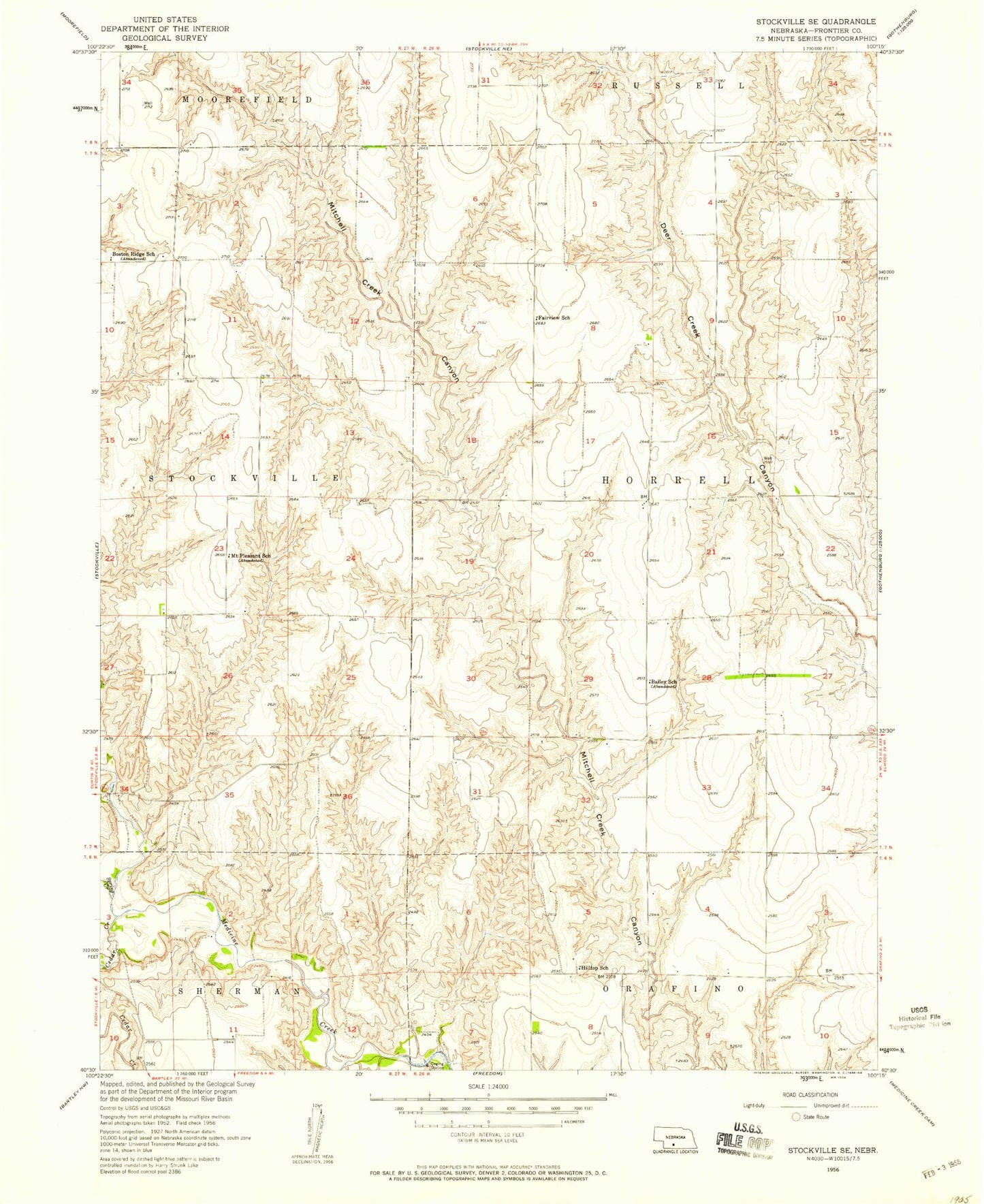 Classic USGS Stockville SE Nebraska 7.5'x7.5' Topo Map Image