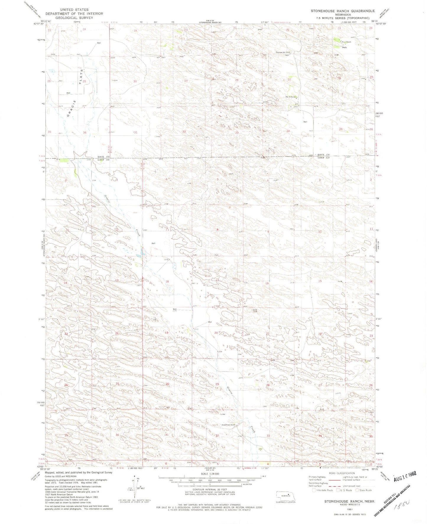 Classic USGS Stonehouse Ranch Nebraska 7.5'x7.5' Topo Map Image