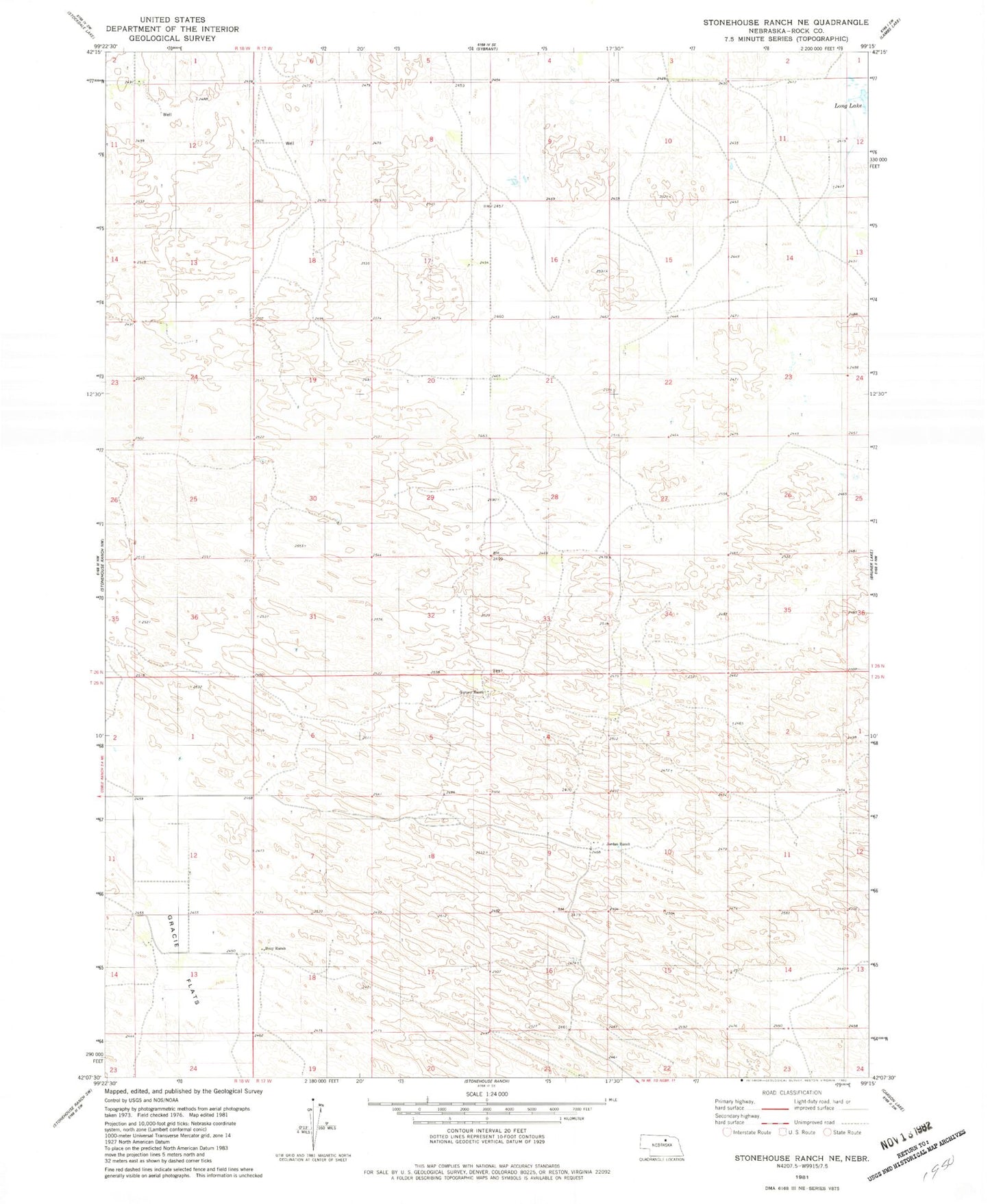 Classic USGS Stonehouse Ranch NE Nebraska 7.5'x7.5' Topo Map Image