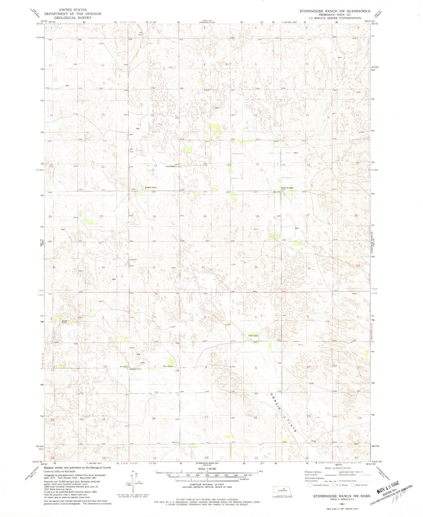 Classic USGS Stonehouse Ranch NW Nebraska 7.5'x7.5' Topo Map Image