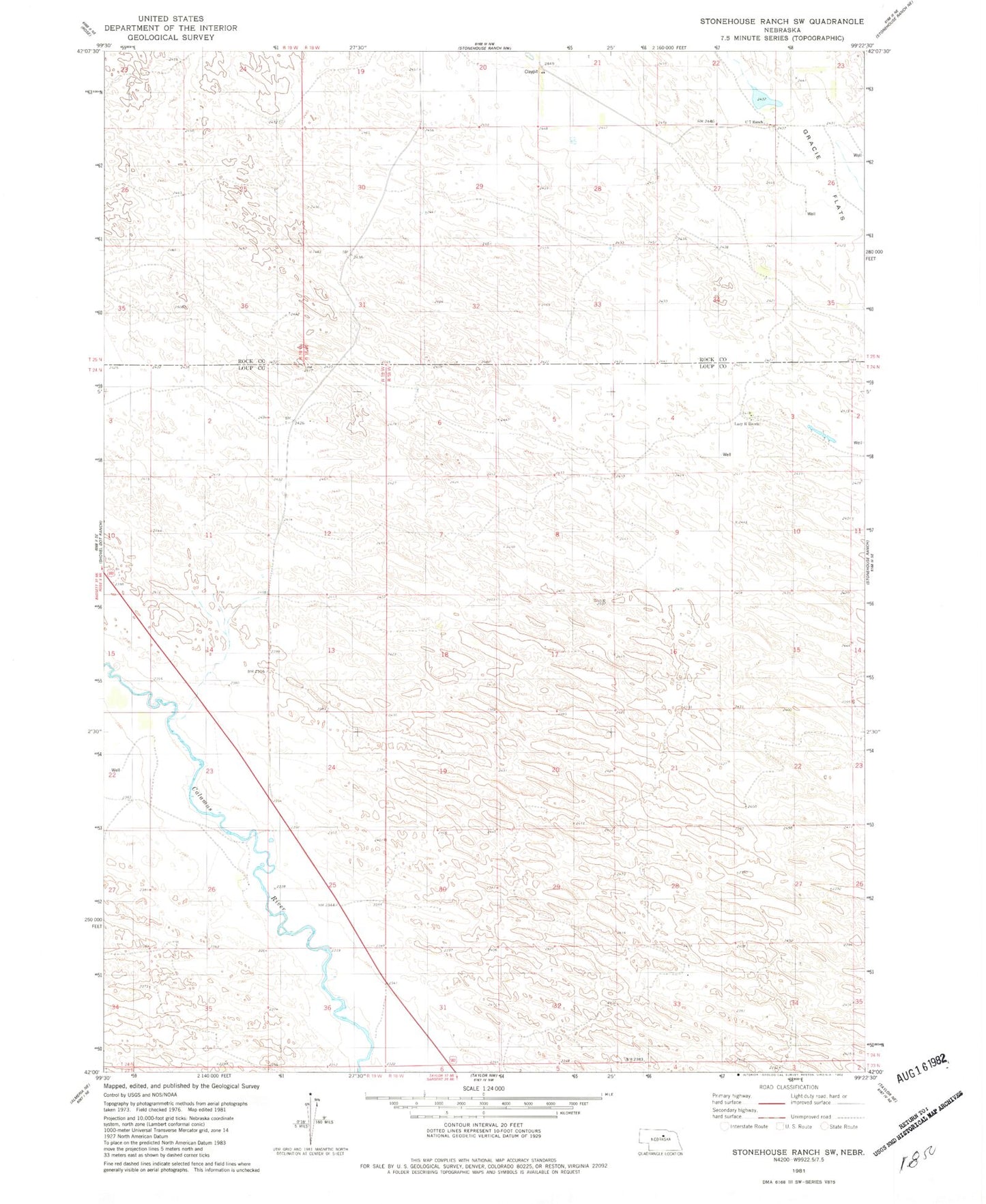 Classic USGS Stonehouse Ranch SW Nebraska 7.5'x7.5' Topo Map Image