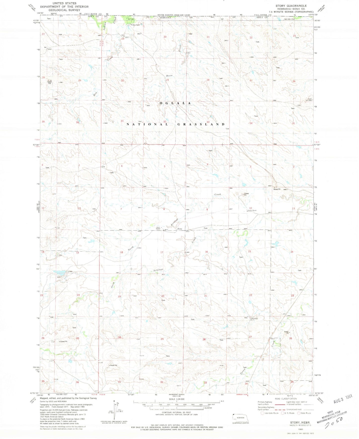 Classic USGS Story Nebraska 7.5'x7.5' Topo Map Image