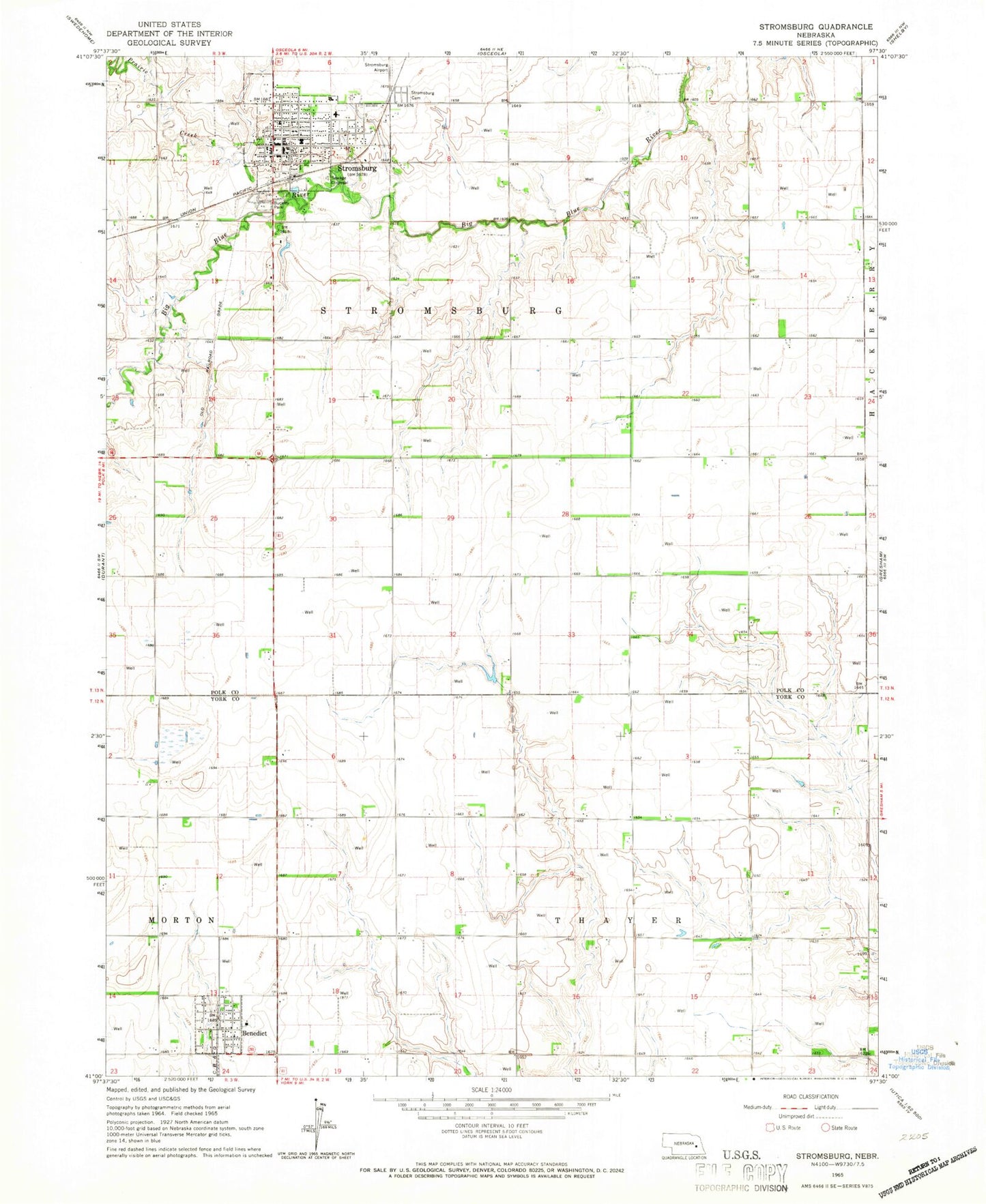 Classic USGS Stromsburg Nebraska 7.5'x7.5' Topo Map Image