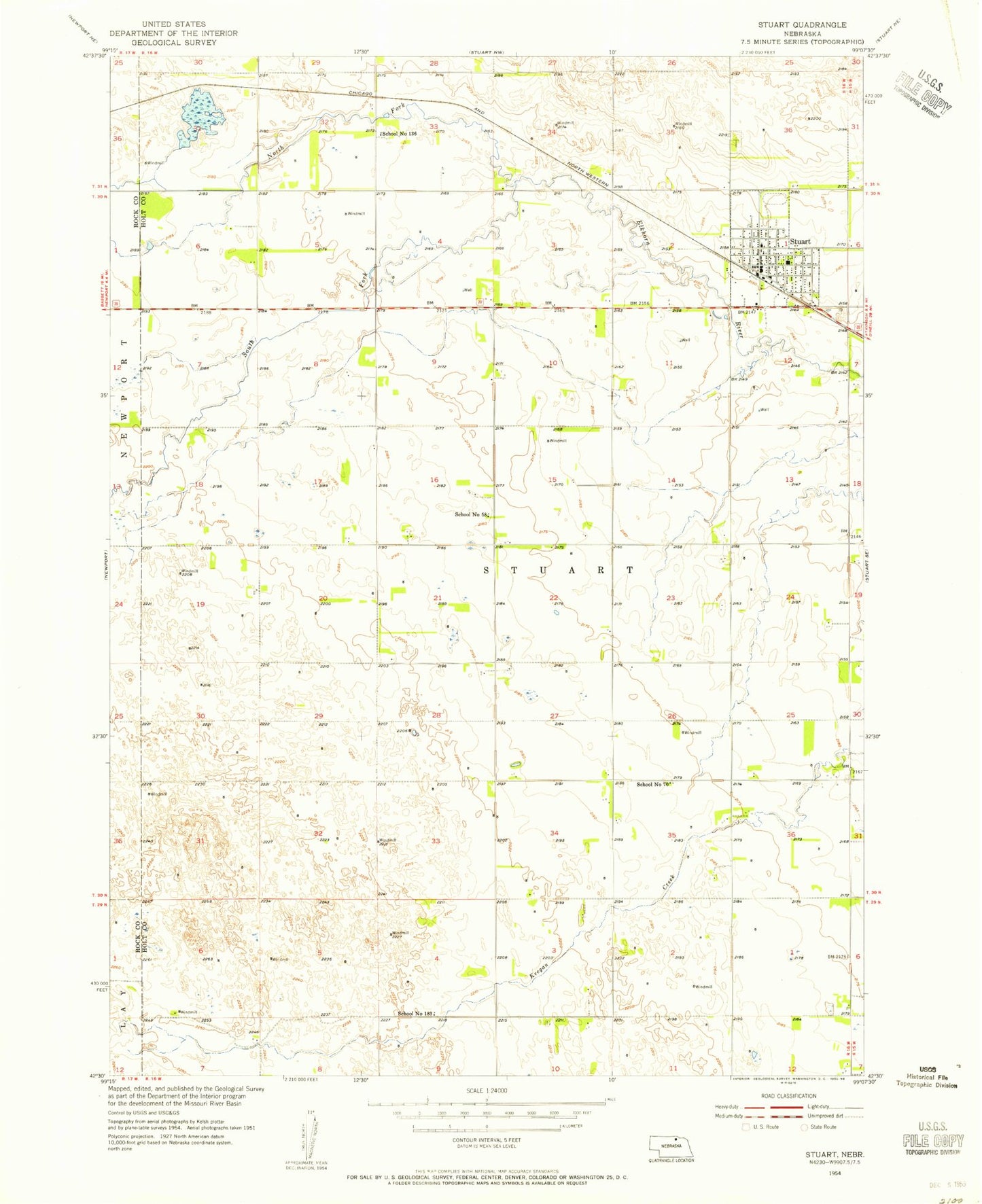 Classic USGS Stuart Nebraska 7.5'x7.5' Topo Map Image