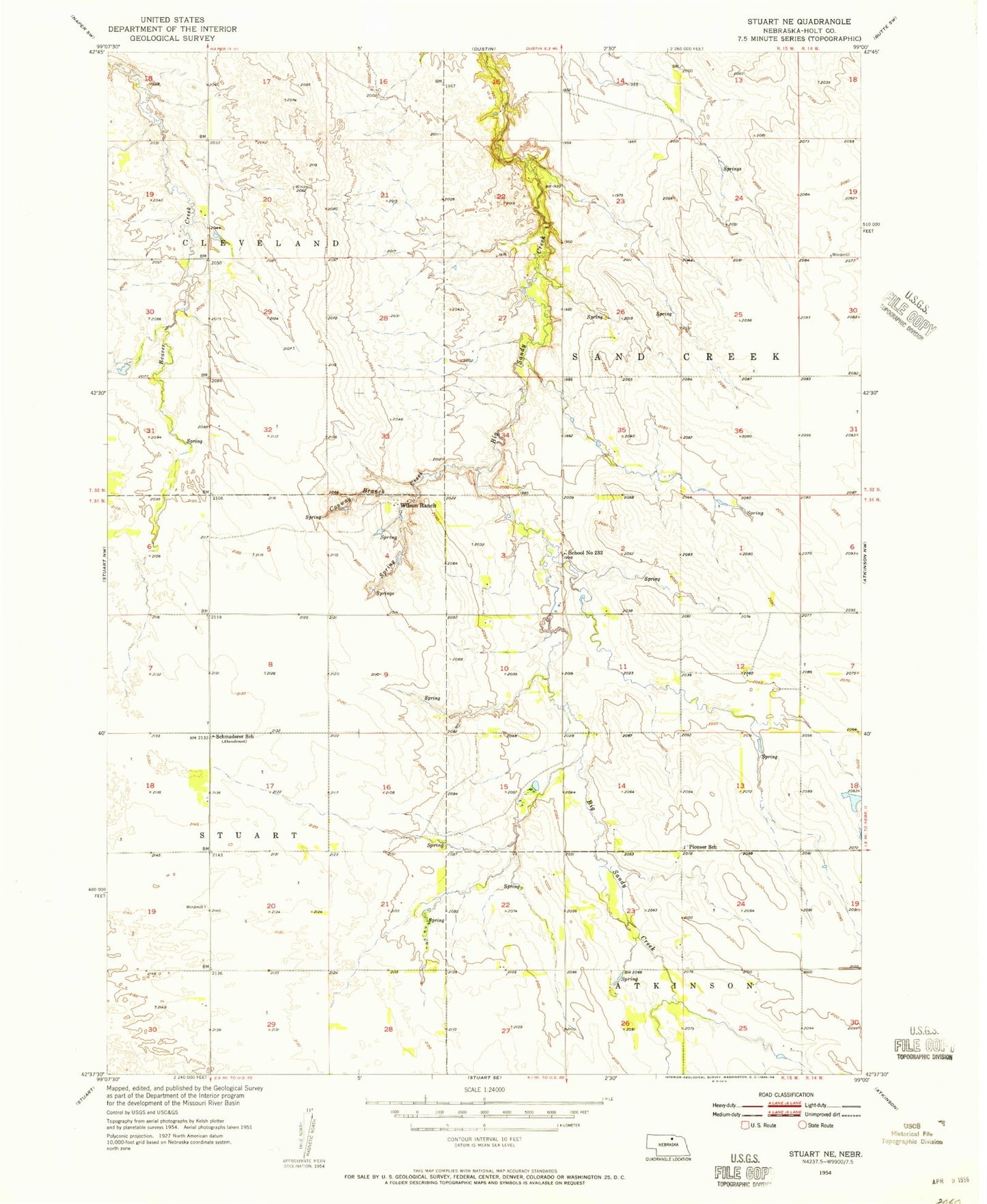 Classic USGS Stuart NE Nebraska 7.5'x7.5' Topo Map Image