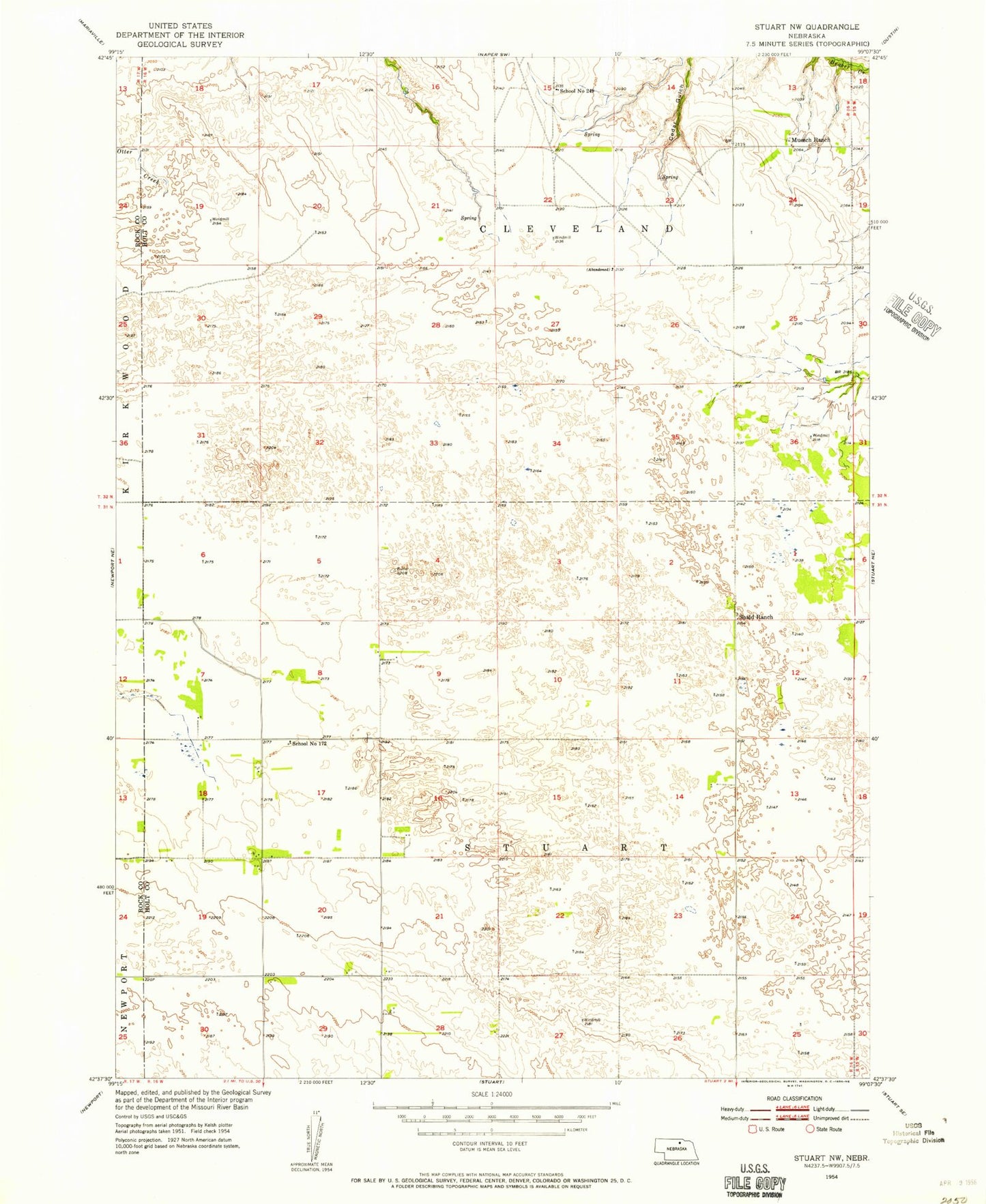 Classic USGS Stuart NW Nebraska 7.5'x7.5' Topo Map Image