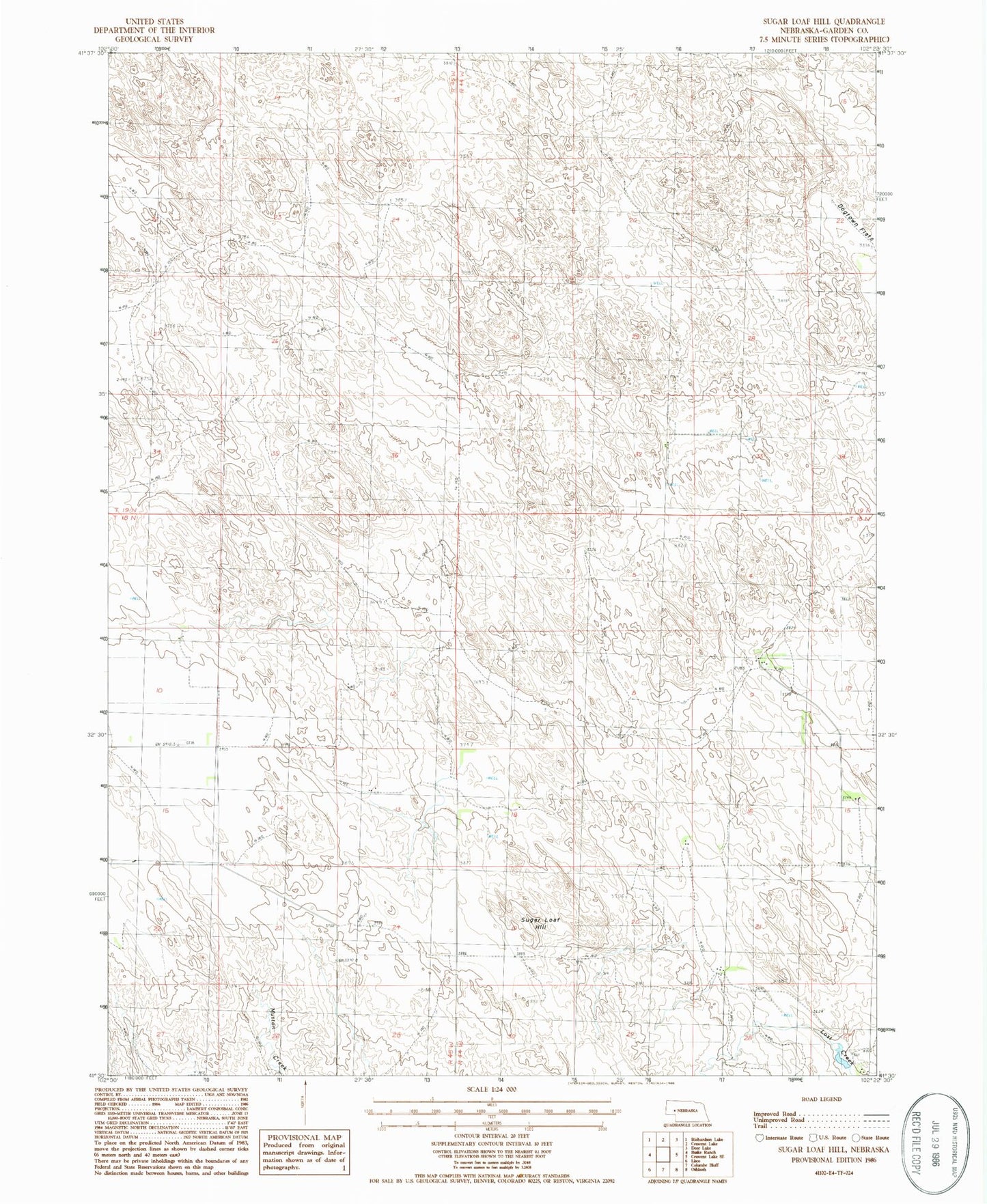 Classic USGS Sugar Loaf Hill Nebraska 7.5'x7.5' Topo Map Image