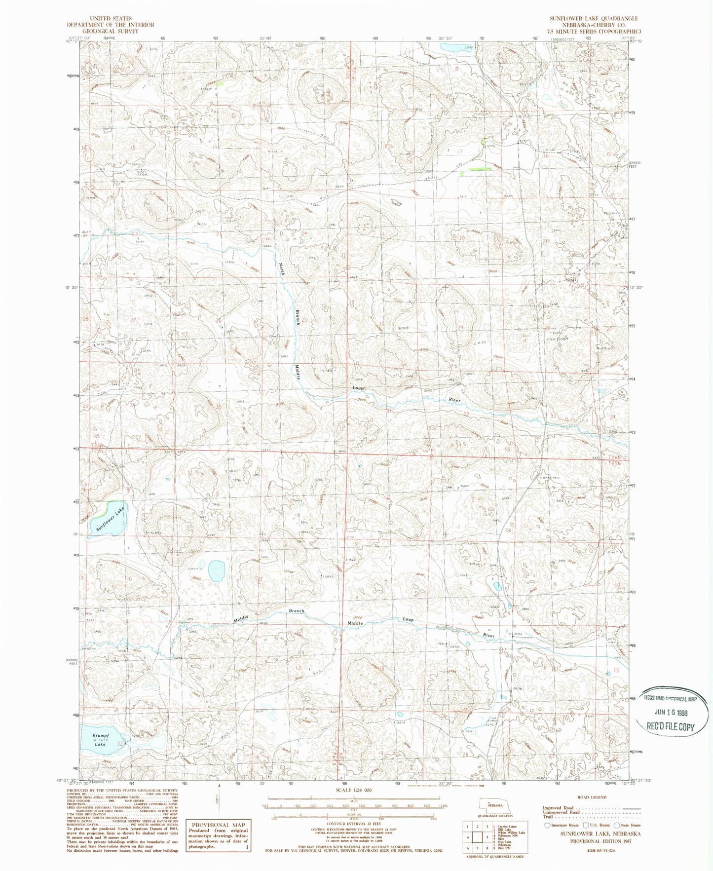 Classic USGS Sunflower Lake Nebraska 7.5'x7.5' Topo Map Image
