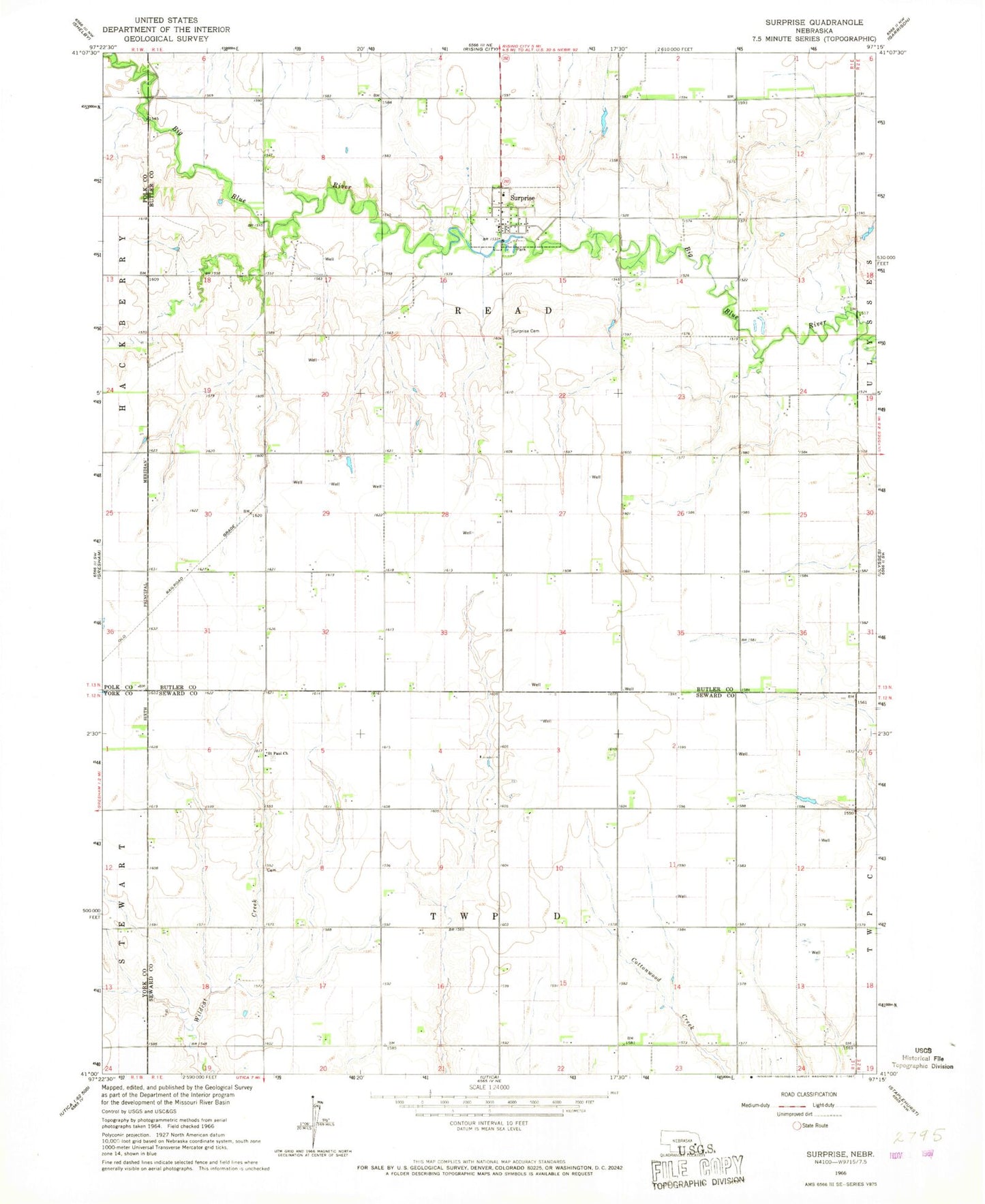 Classic USGS Surprise Nebraska 7.5'x7.5' Topo Map Image