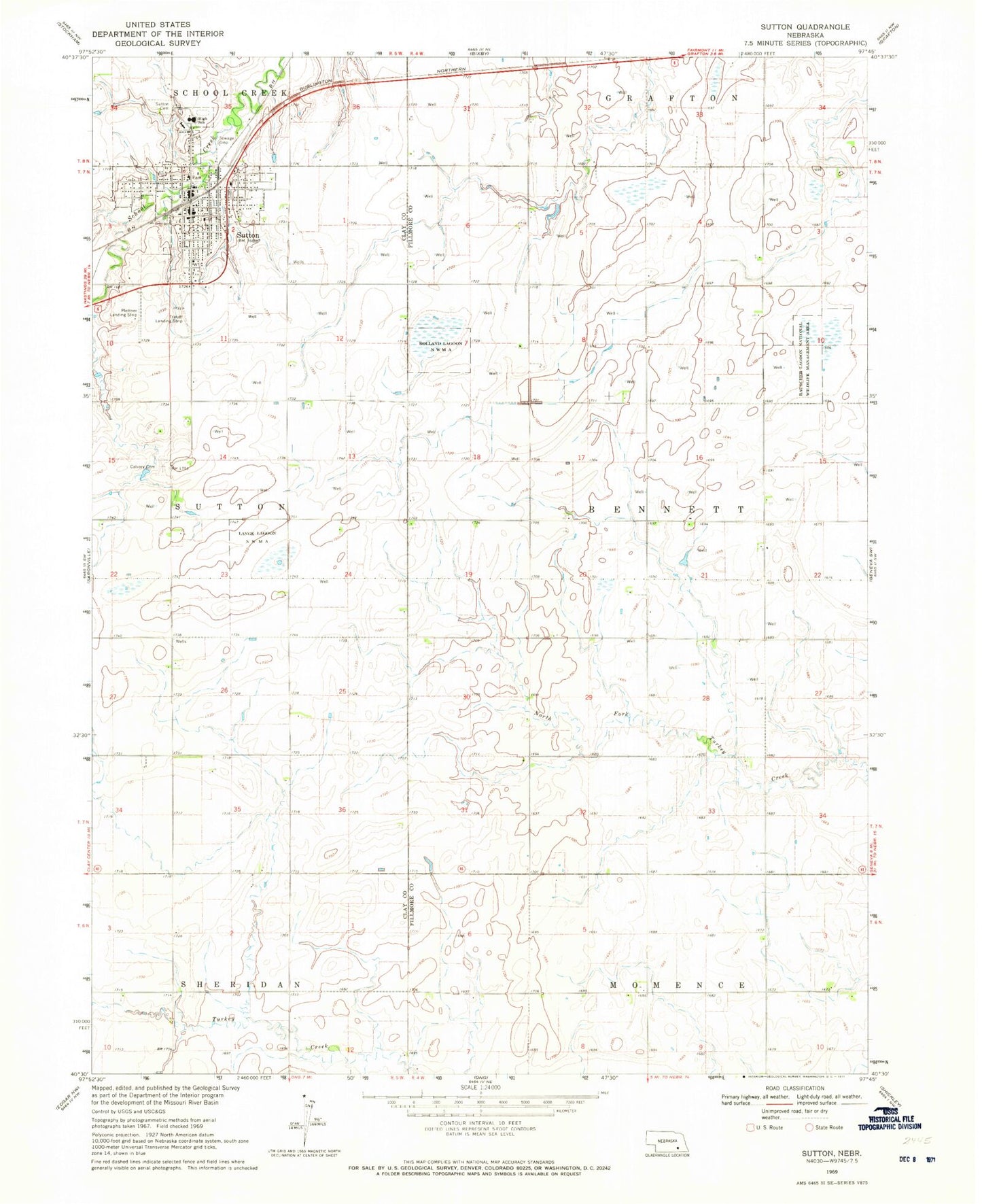 Classic USGS Sutton Nebraska 7.5'x7.5' Topo Map Image