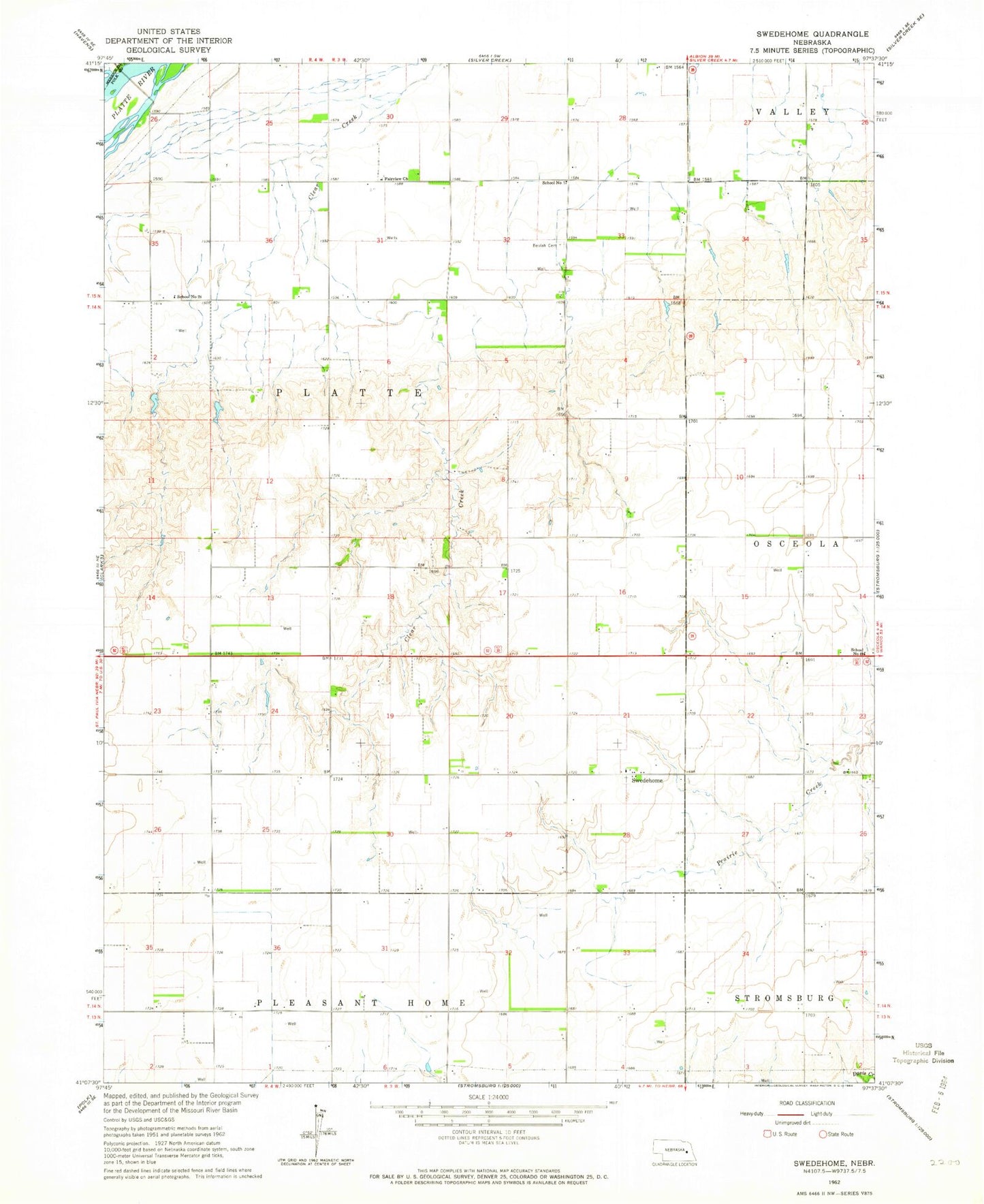 Classic USGS Swedehome Nebraska 7.5'x7.5' Topo Map Image