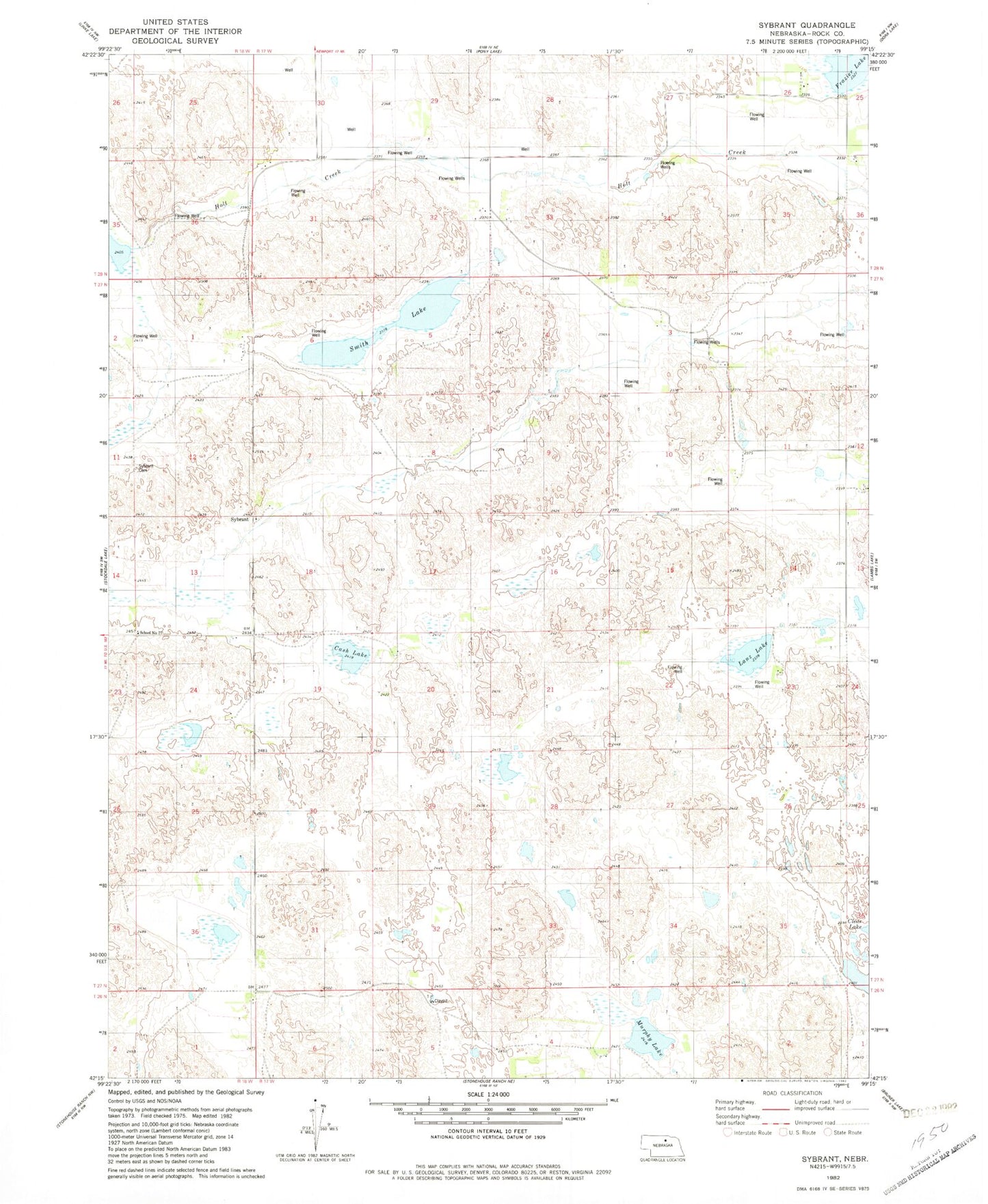 Classic USGS Sybrant Nebraska 7.5'x7.5' Topo Map Image