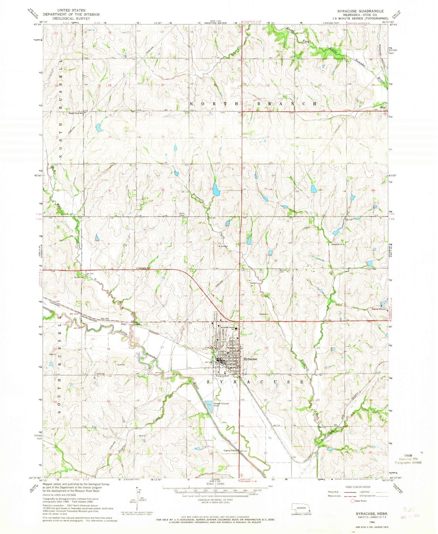 Classic USGS Syracuse Nebraska 7.5'x7.5' Topo Map Image